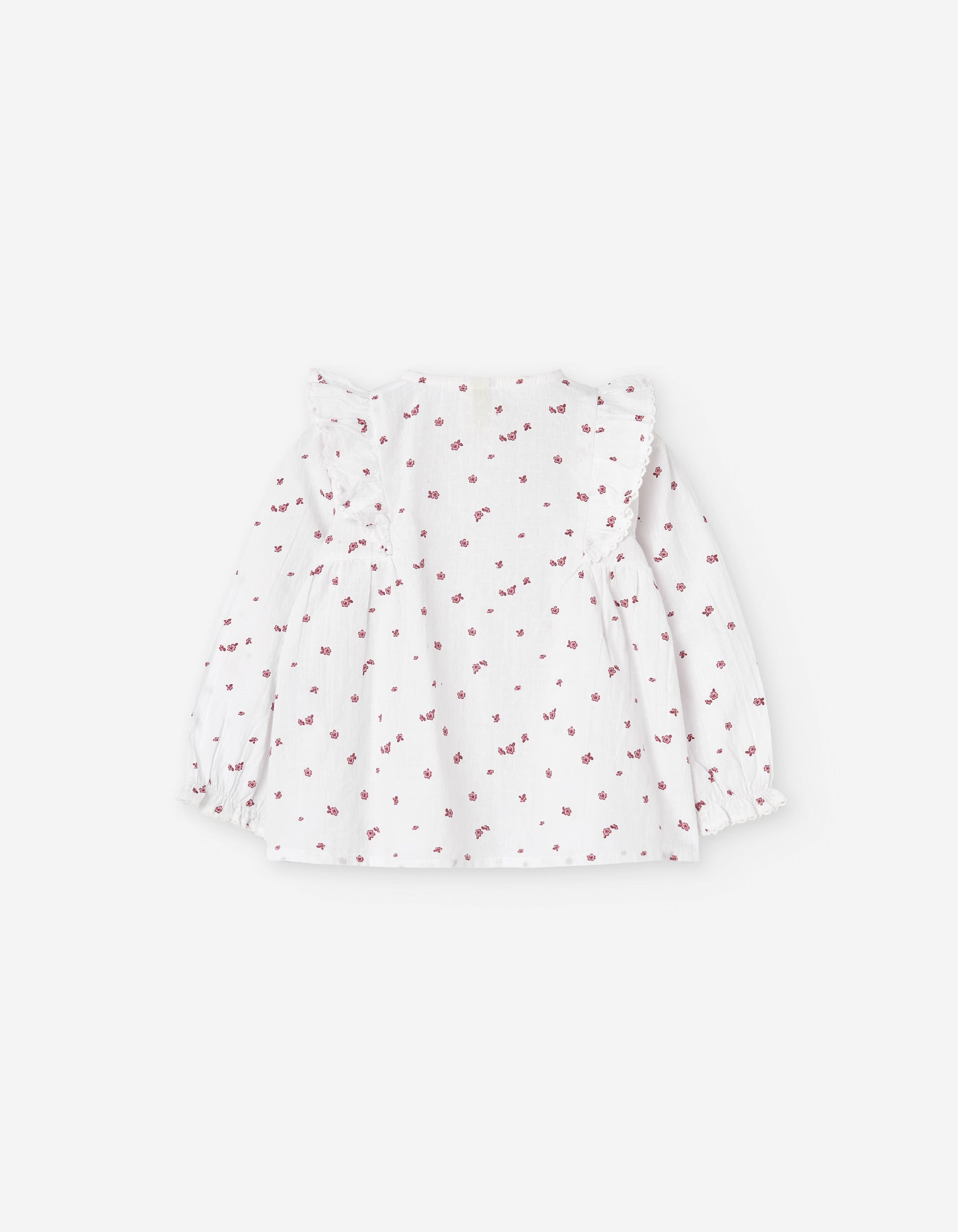Cotton shirt with floral motif and ruffles for baby girls, white