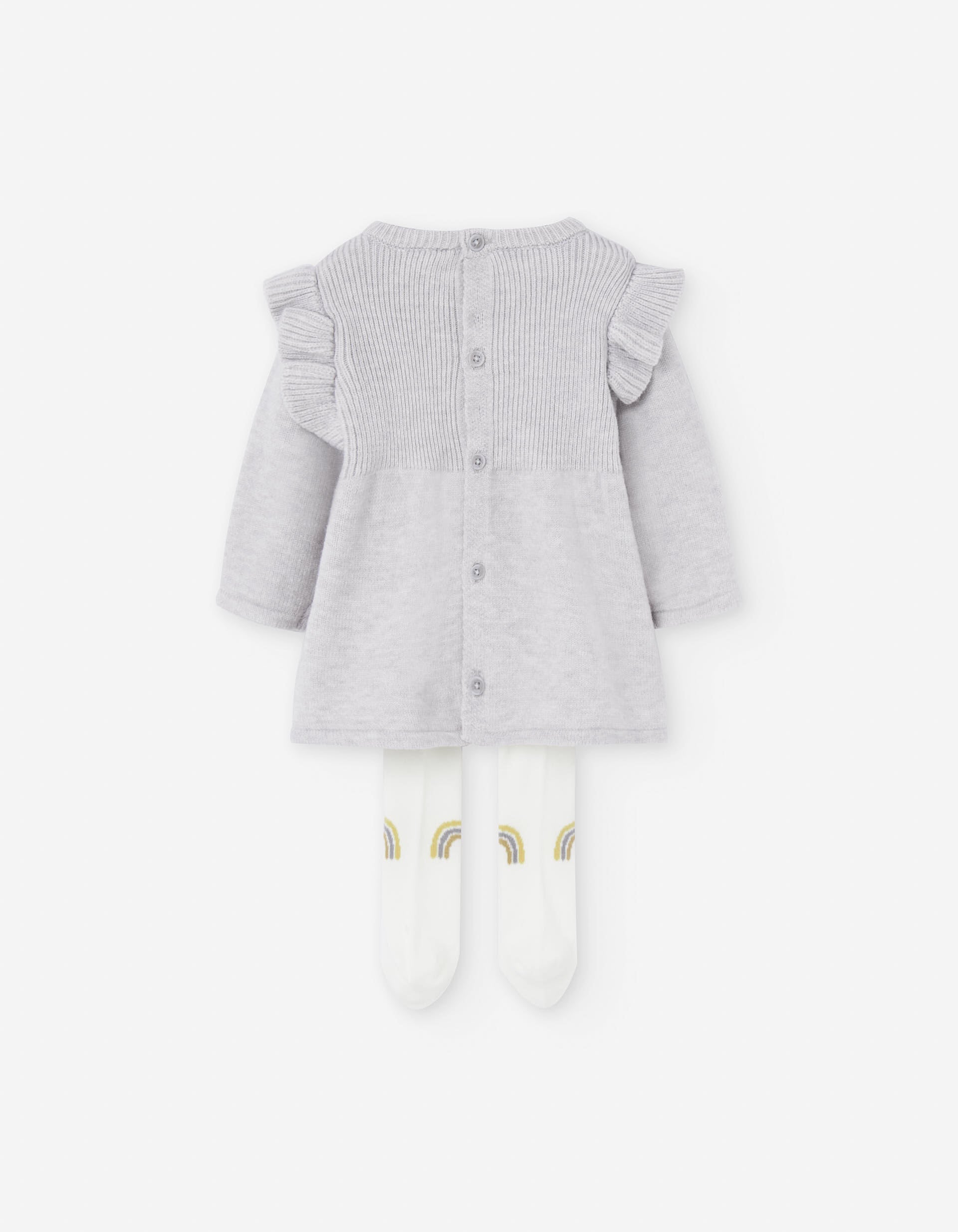 Ribbed knit dress and tights for newborn girls, grey/white