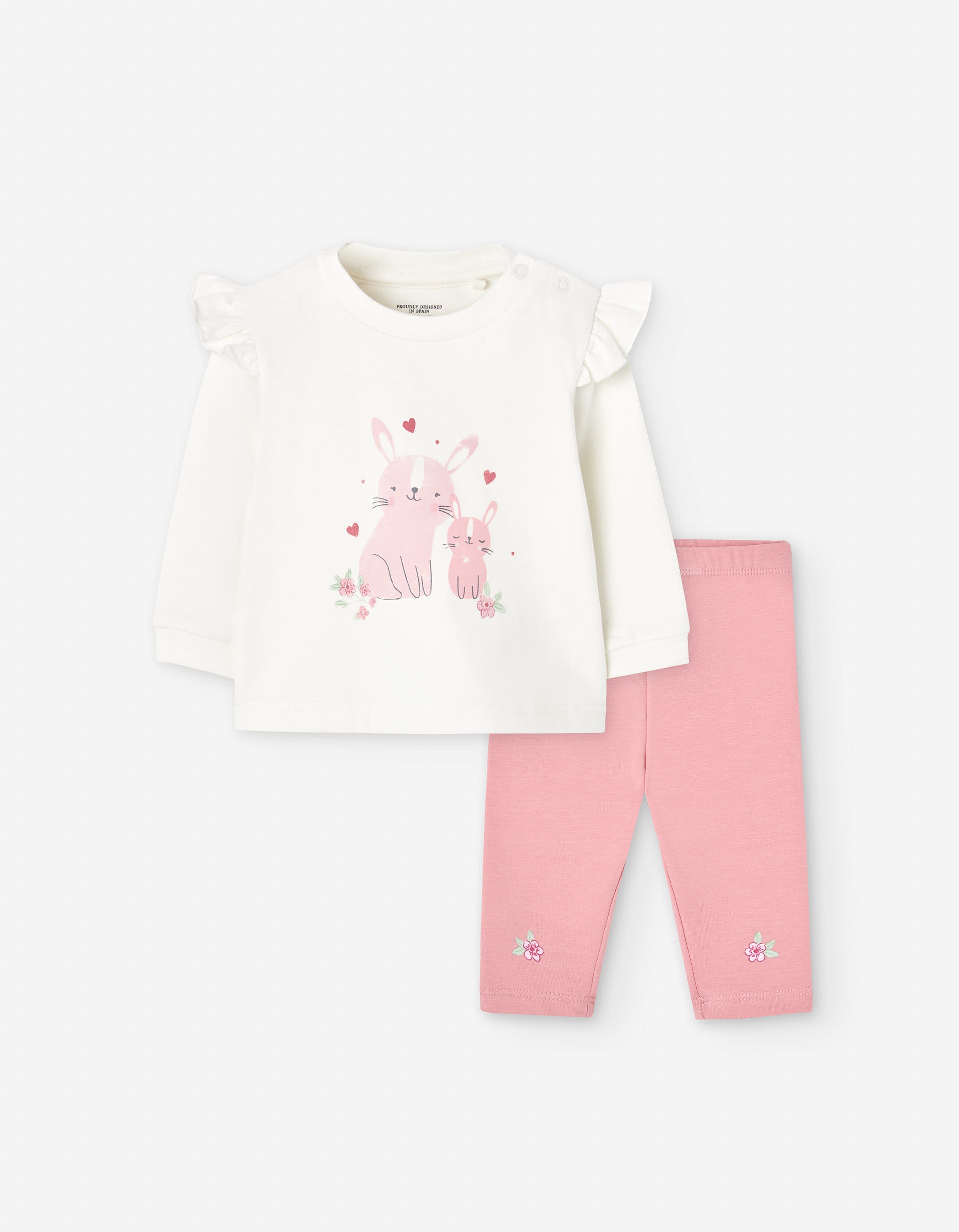 Brushed sweatshirt and trousers for newborn girls, white/pink