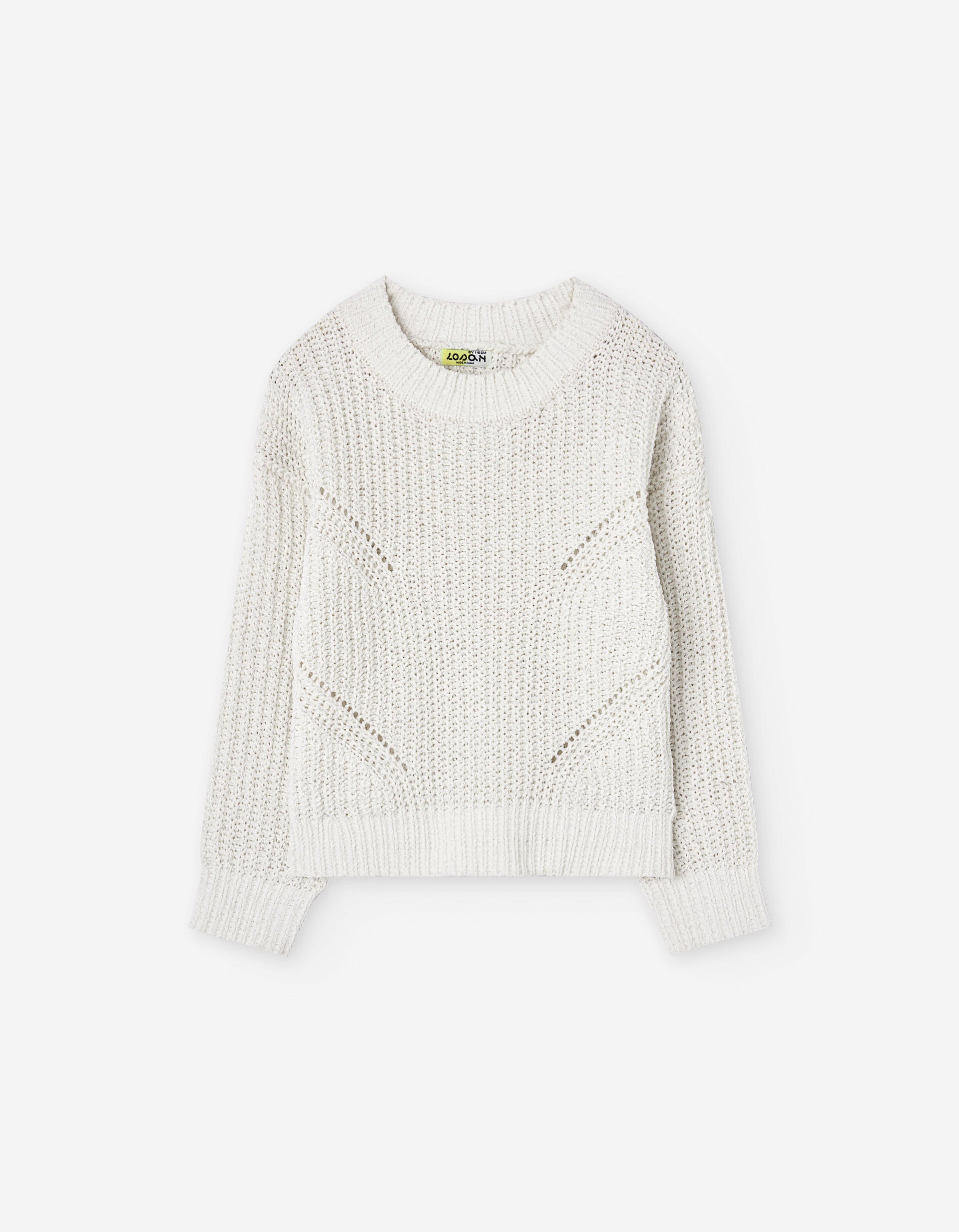 Chenille knit jumper with dropped shoulders for girls, white