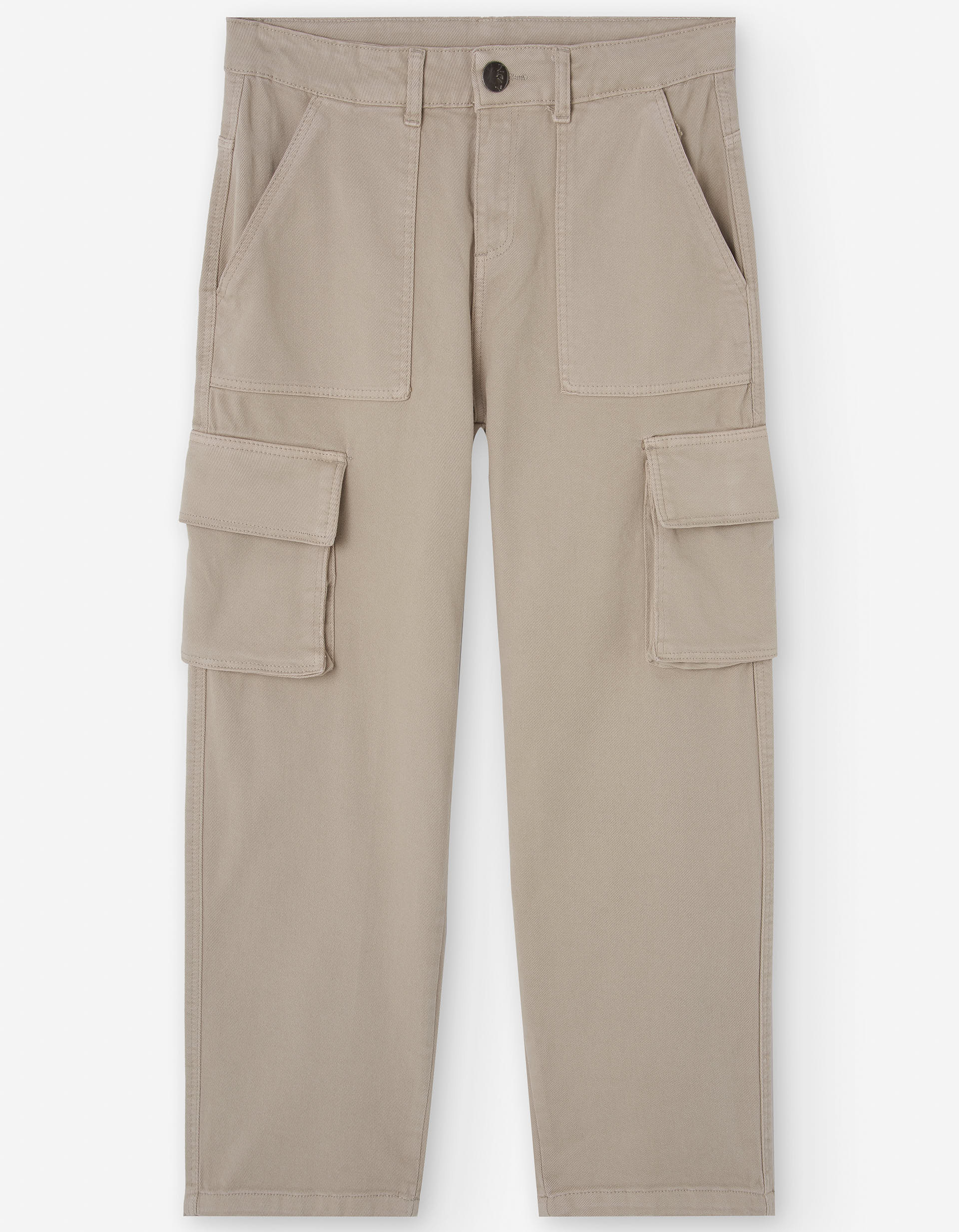 Wide leg twill trousers with cargo pockets for boys, taupe grey