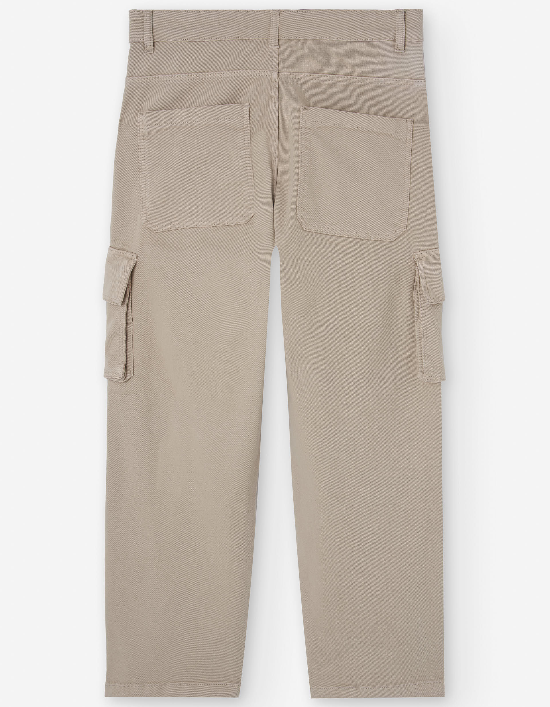 Wide leg twill trousers with cargo pockets for boys, taupe grey