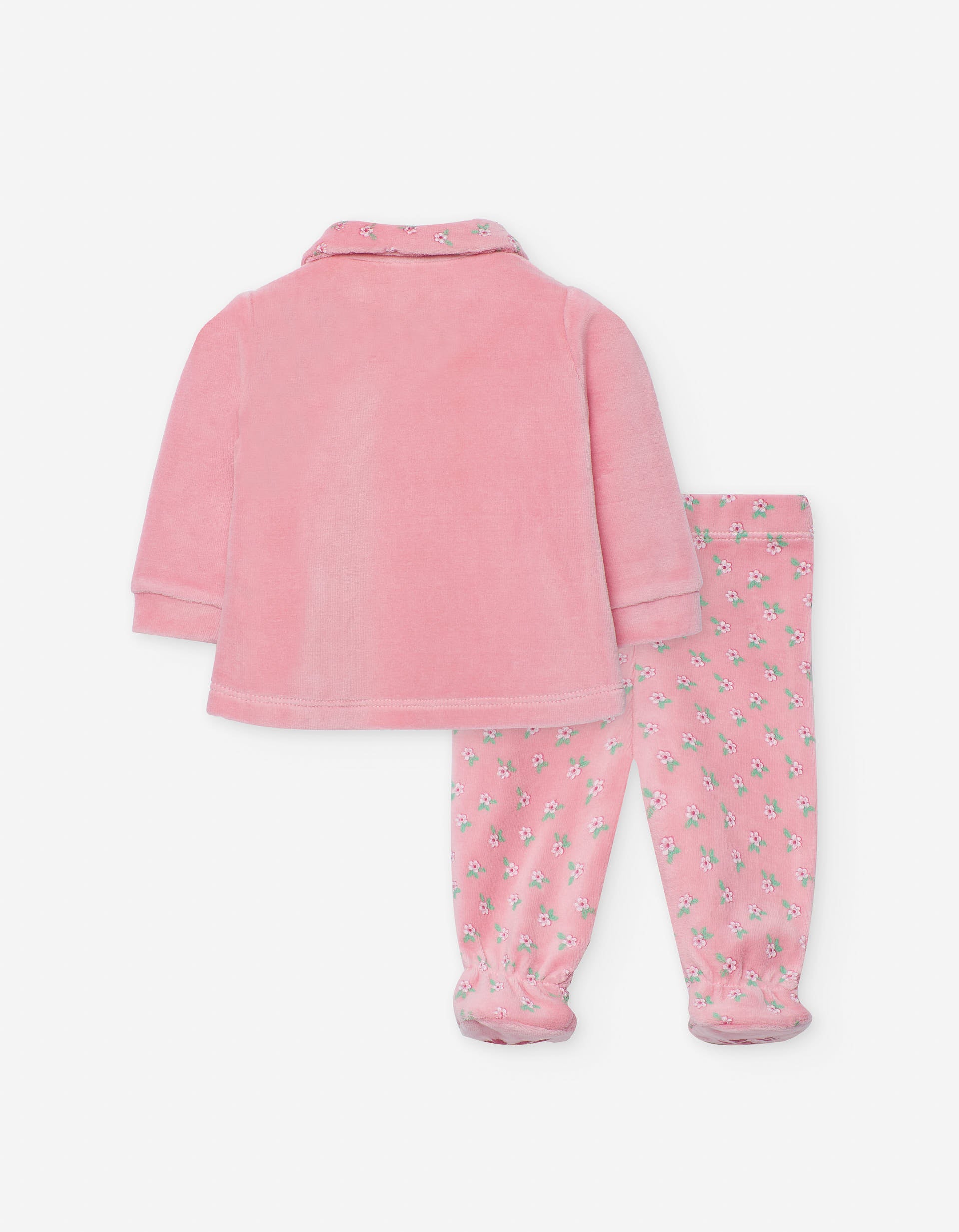 Velvet sweatshirt + floral footed trousers for newborn girls, pink