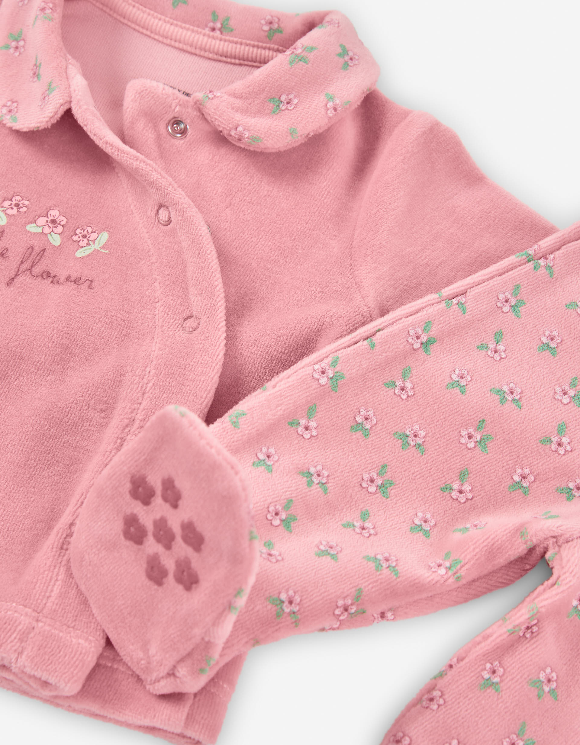 Velvet sweatshirt + floral footed trousers for newborn girls, pink