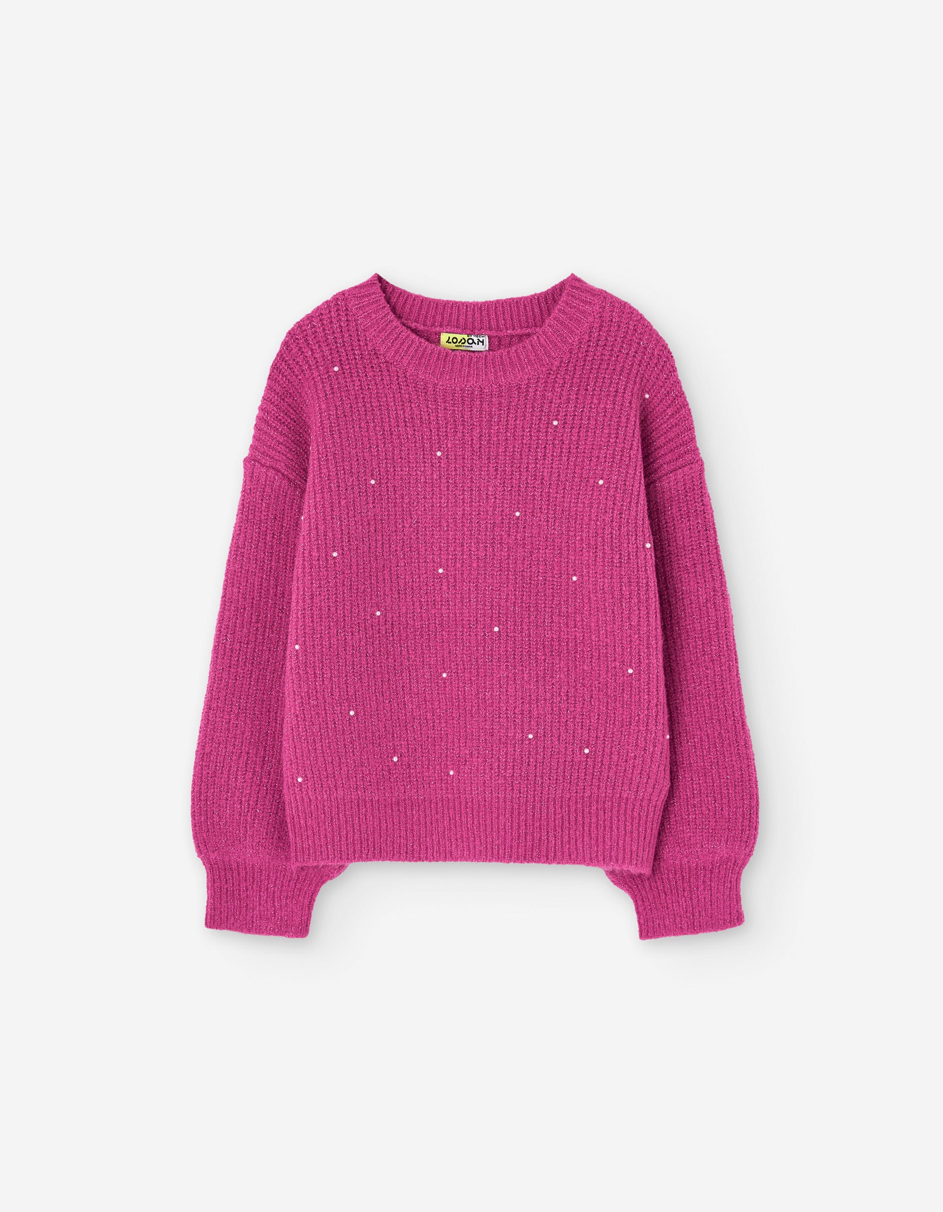 Camisola de malha com fios de lurex e pérolas para menina, rosa