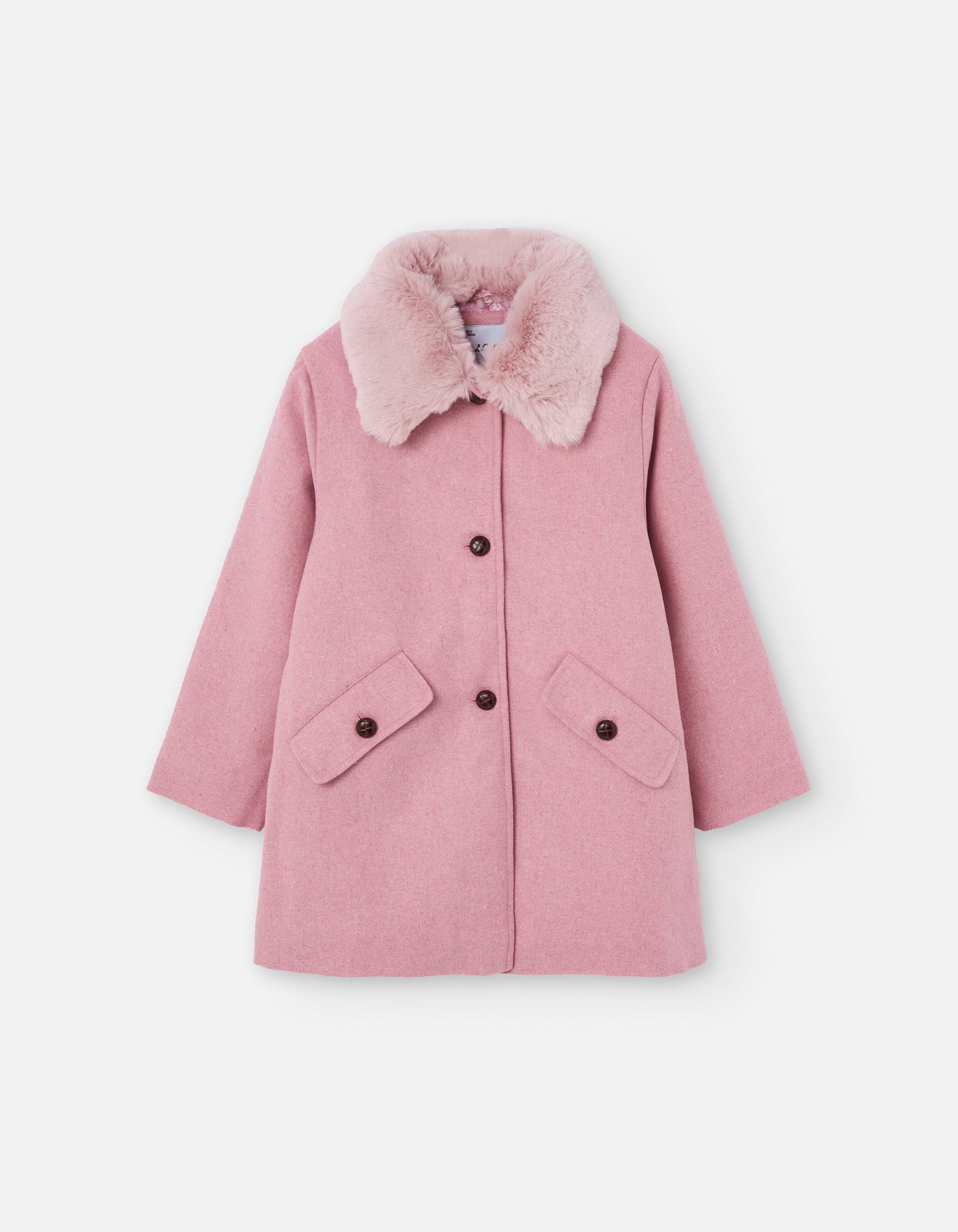 Wool effect coat with faux fur collar for girls, pink