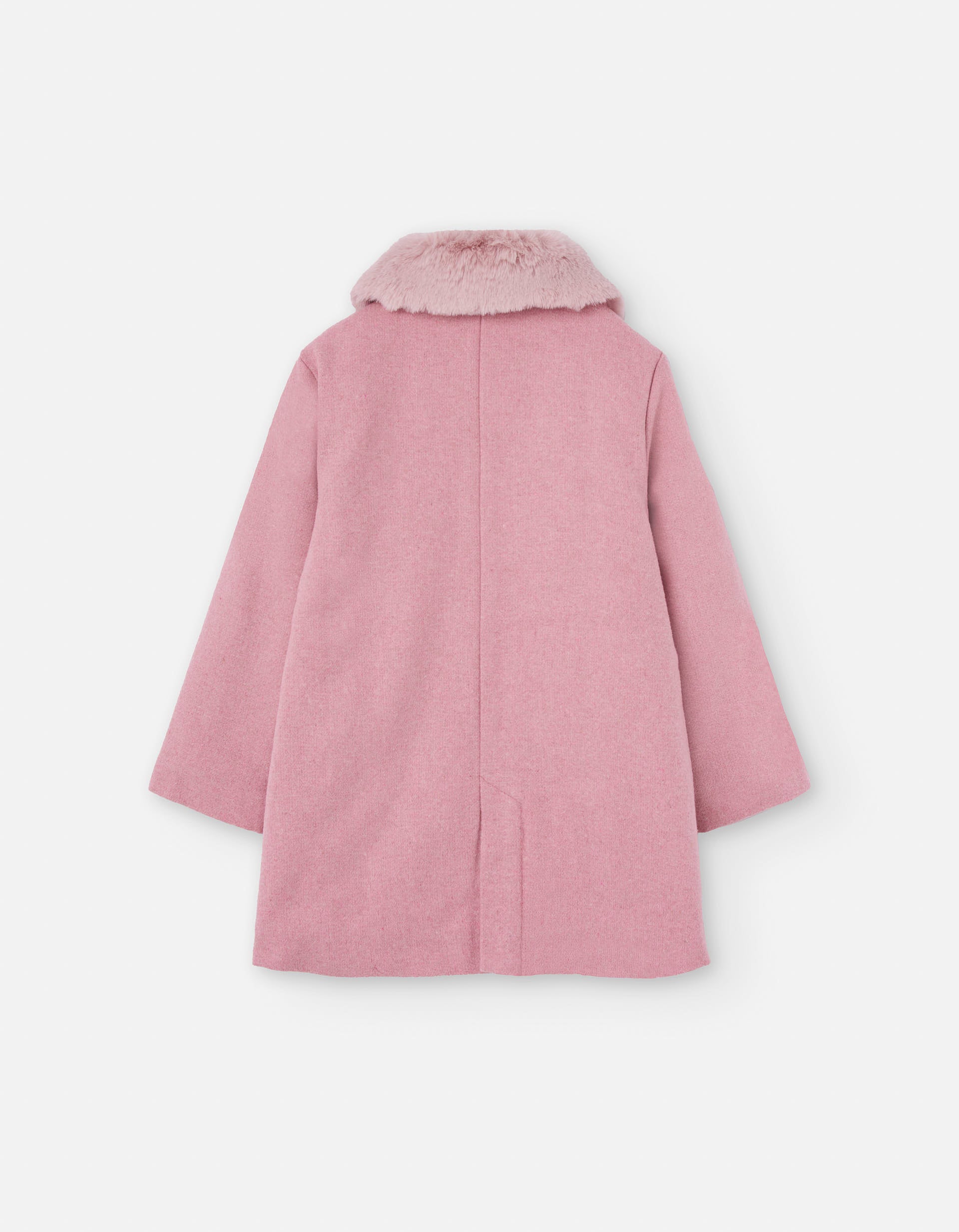 Wool effect coat with faux fur collar for girls, pink