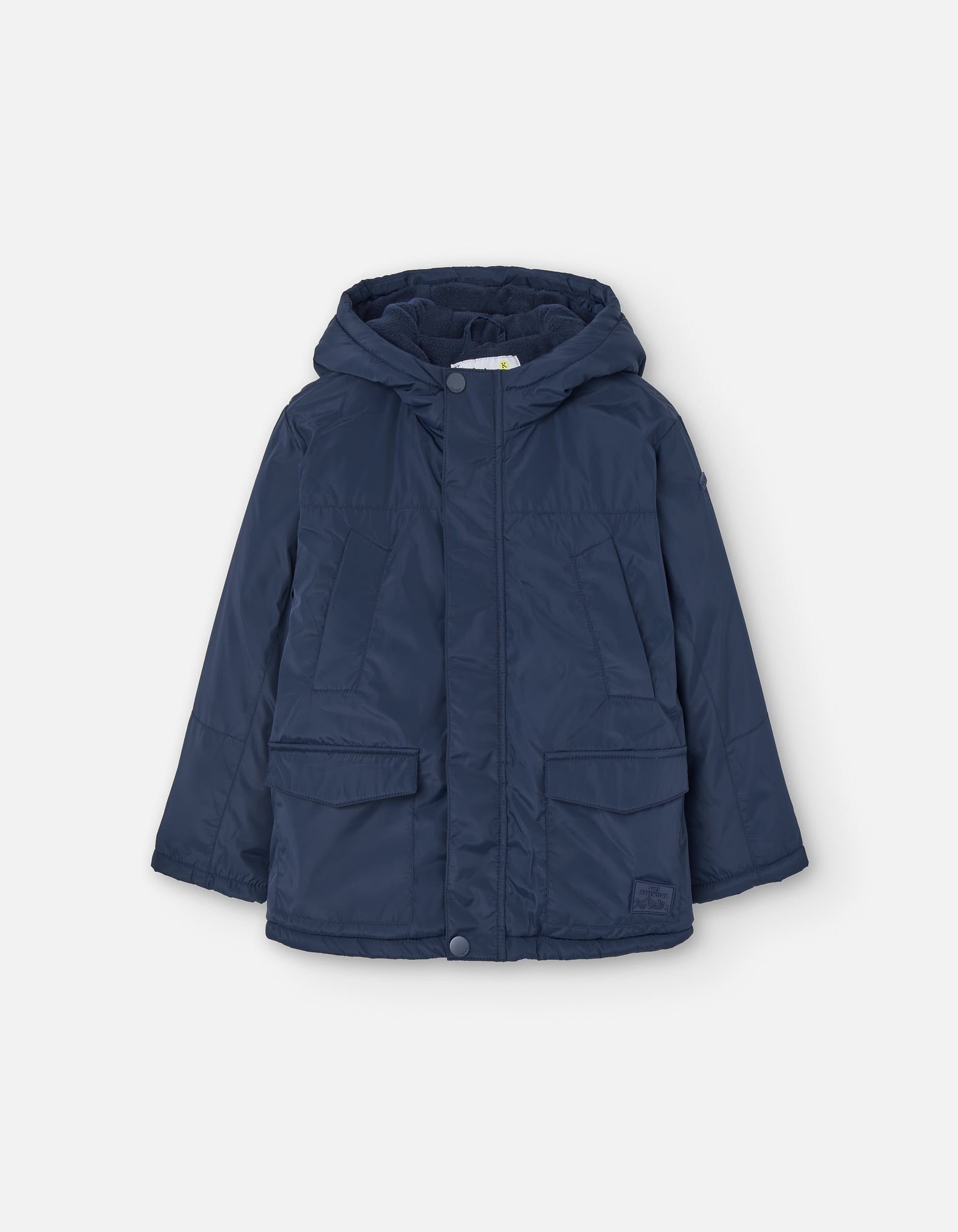 Padded rubber parka with hood and fleece lining for boys, dark blue