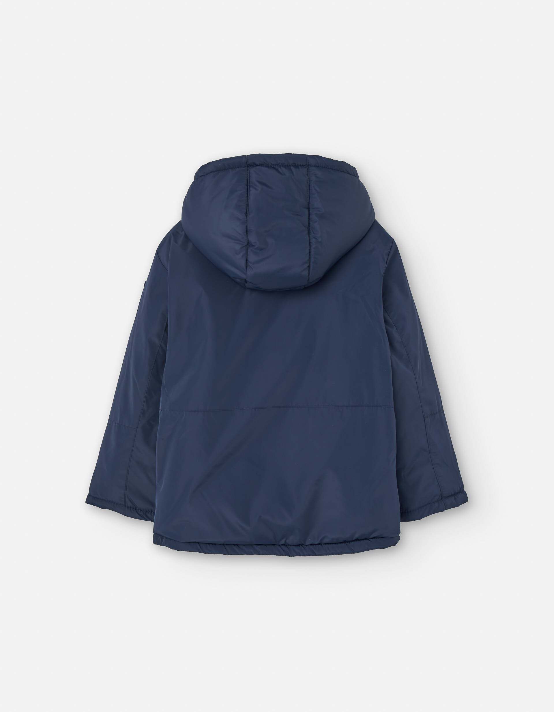 Padded rubber parka with hood and fleece lining for boys, dark blue