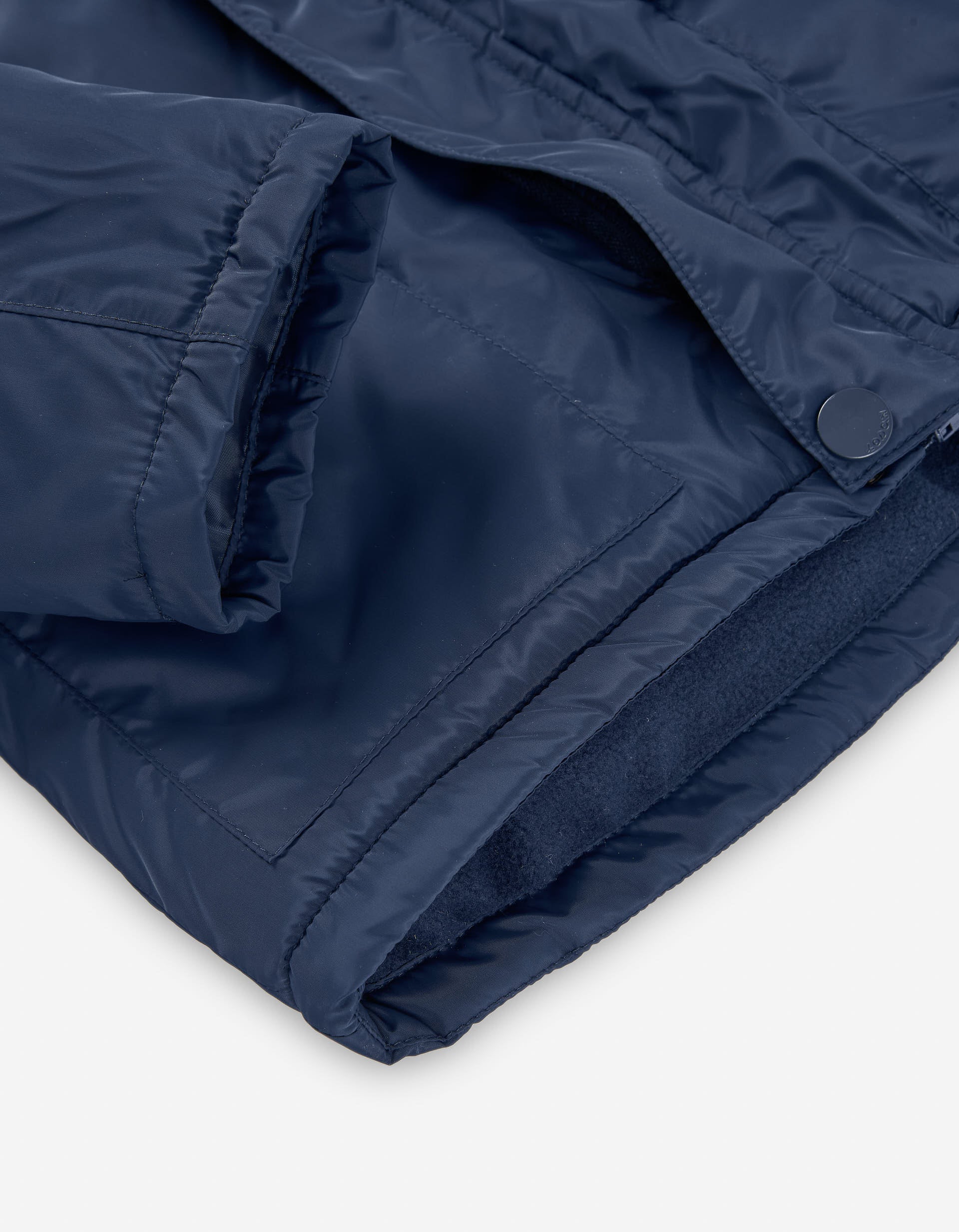 Padded rubber parka with hood and fleece lining for boys, dark blue