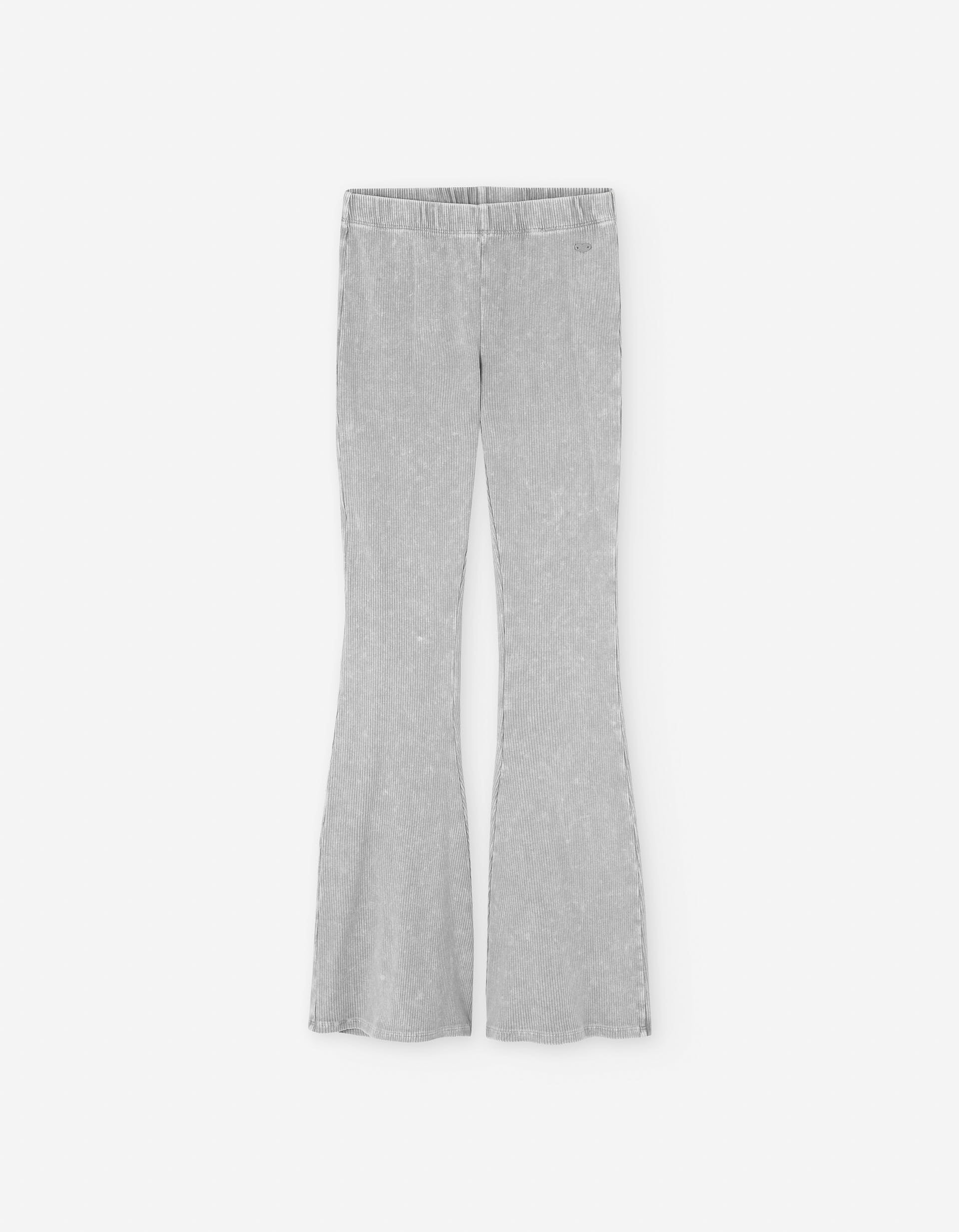 Ribbed flared cotton leggings for girls, light grey