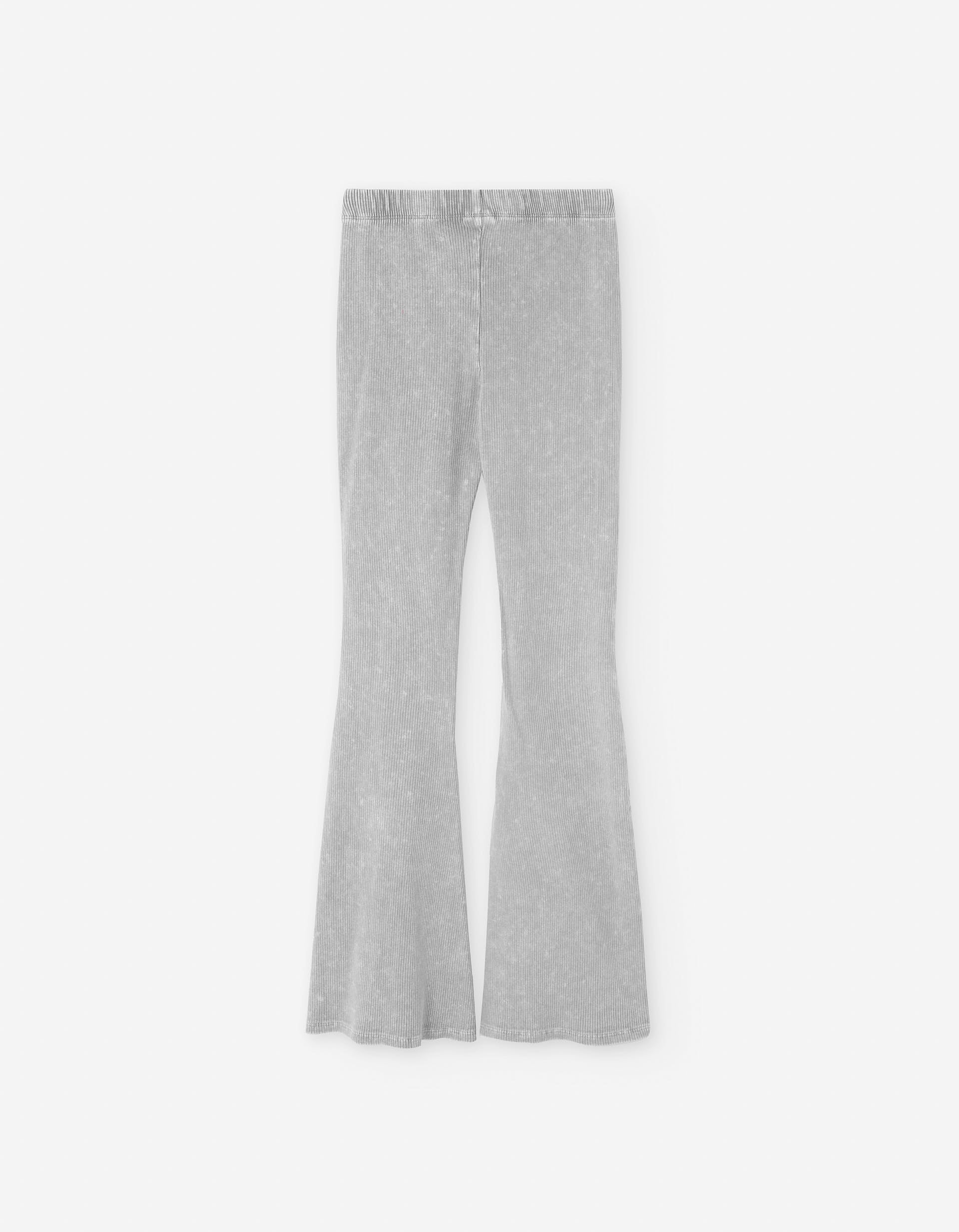 Ribbed flared cotton leggings for girls, light grey