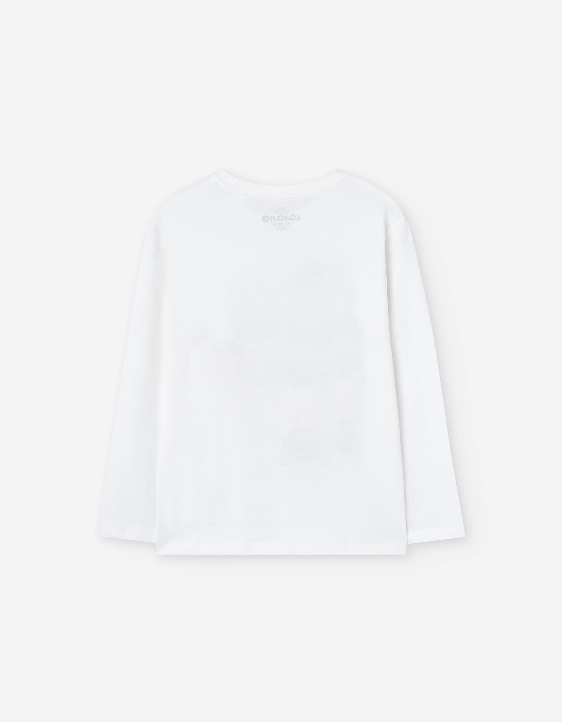 Long sleeve cotton T-shirt with cars print for boys, white