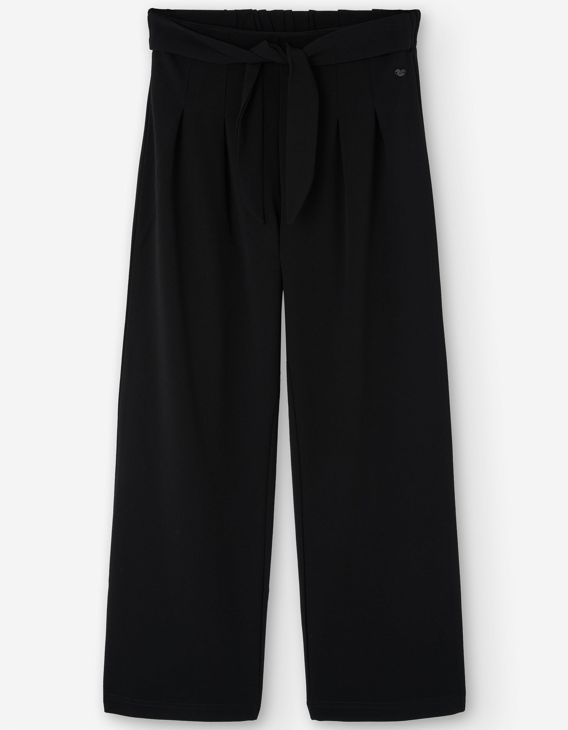 Wide leg interlock knit trousers with belt for girls, black