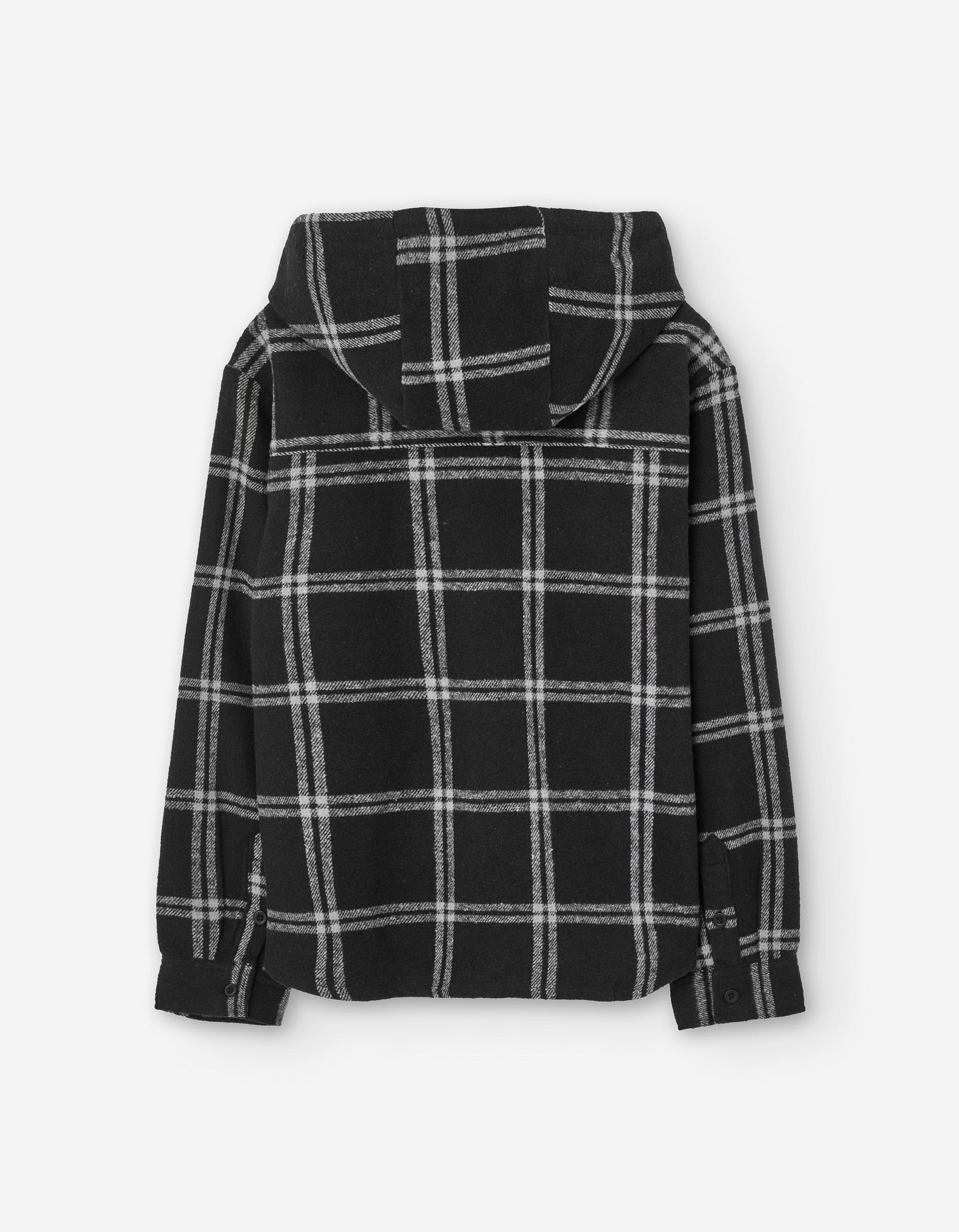 Brushed twill shirt with check pattern and hood for boys, black