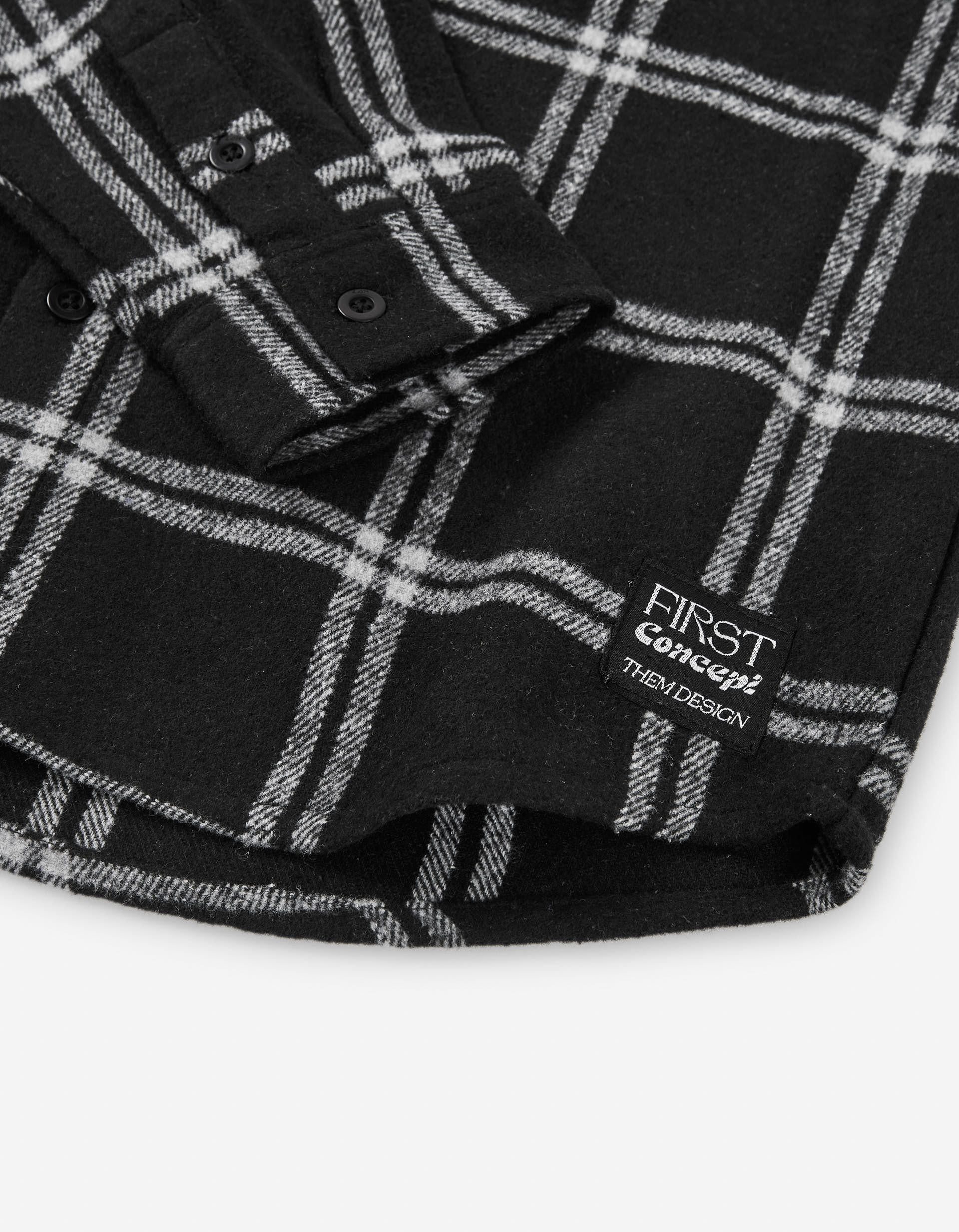 Brushed twill shirt with check pattern and hood for boys, black