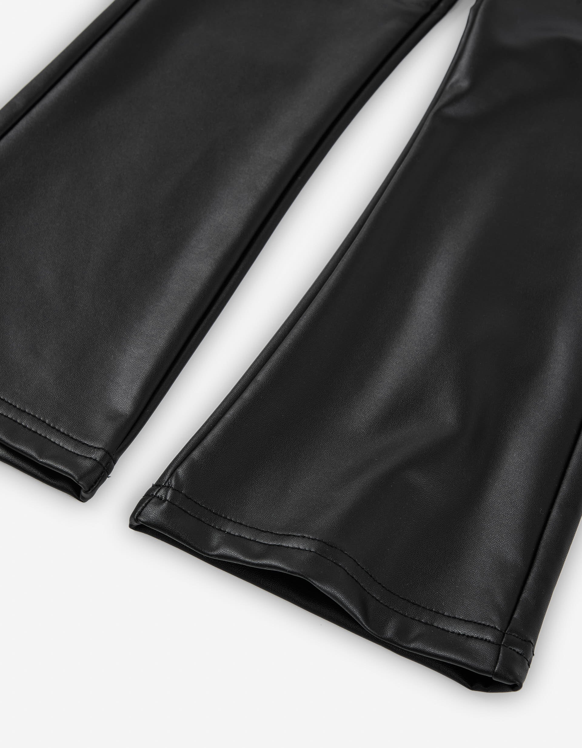 Synthetic leather flared leggings for girls, black