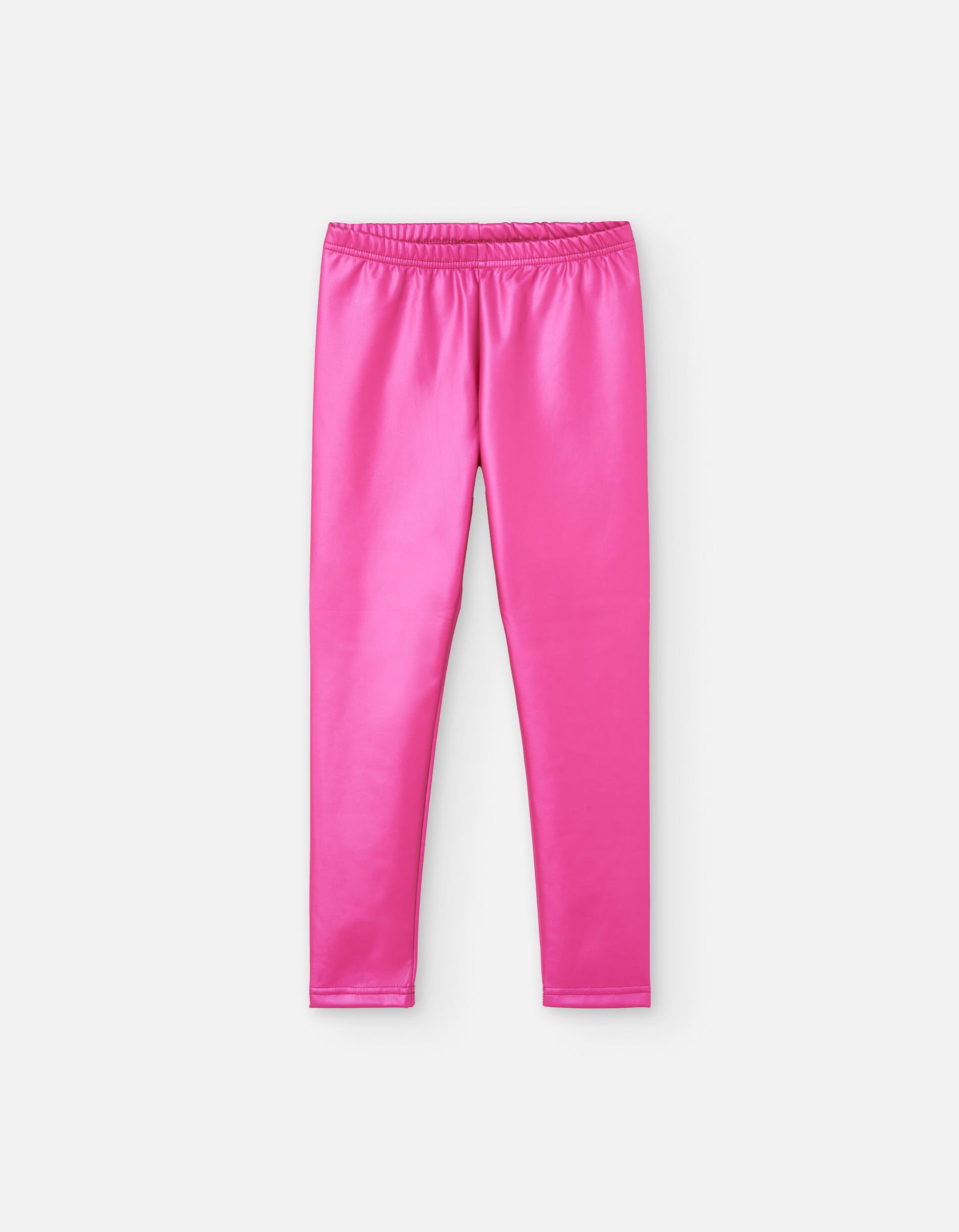 Synthetic leather leggings with brushed lining for girls, pink