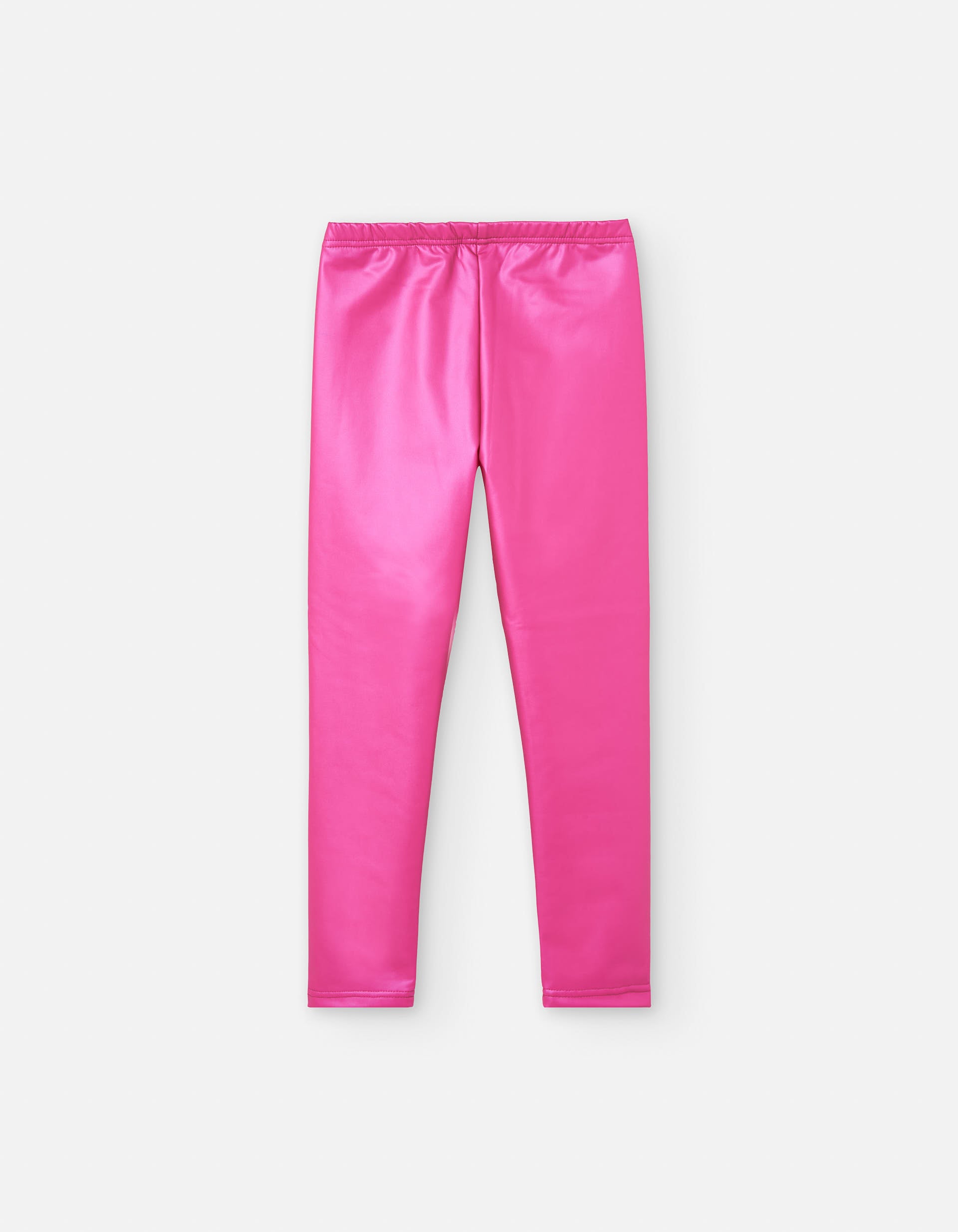 Synthetic leather leggings with brushed lining for girls, pink