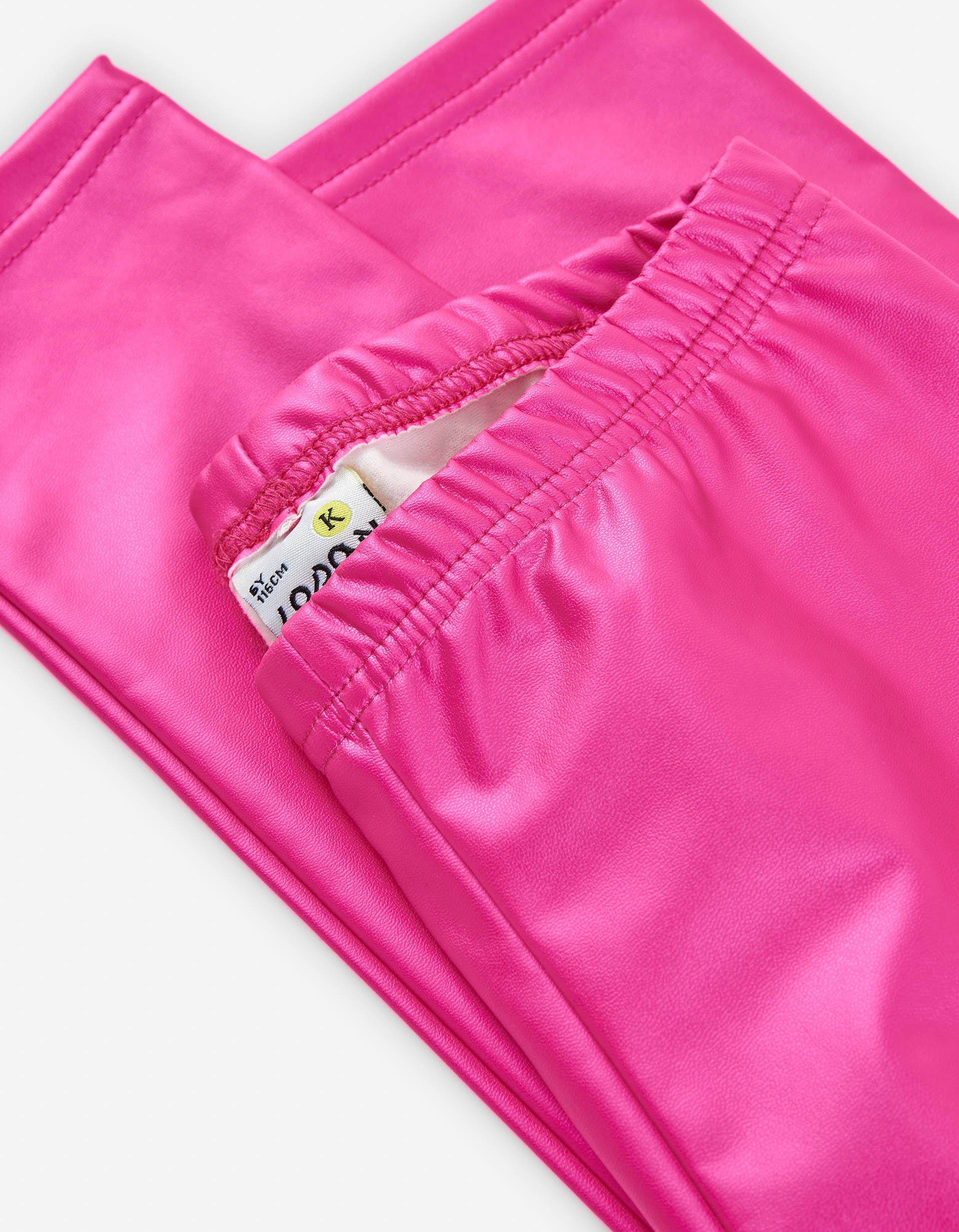 Synthetic leather leggings with brushed lining for girls, pink