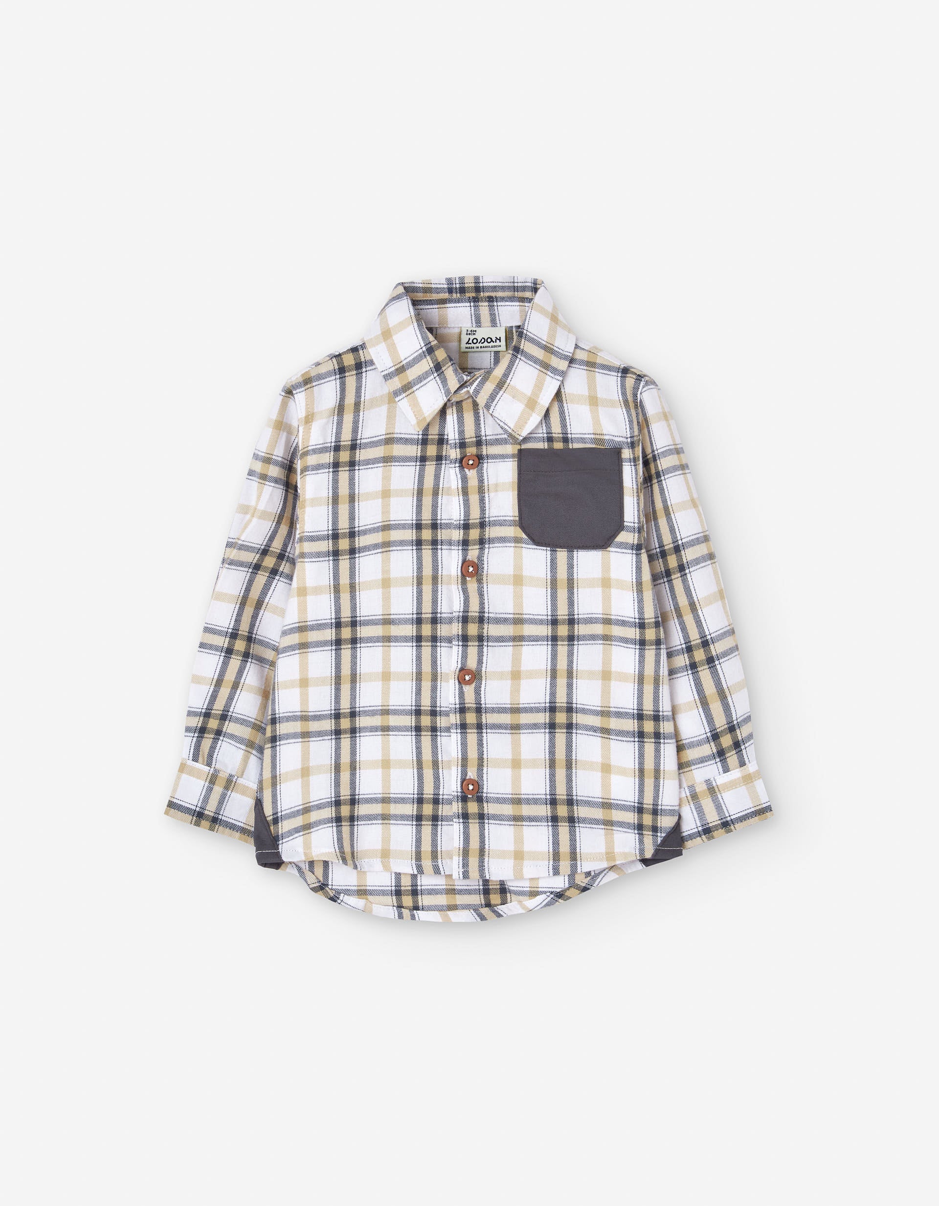 Twill shirt with check pattern for baby boys, white/yellow/grey