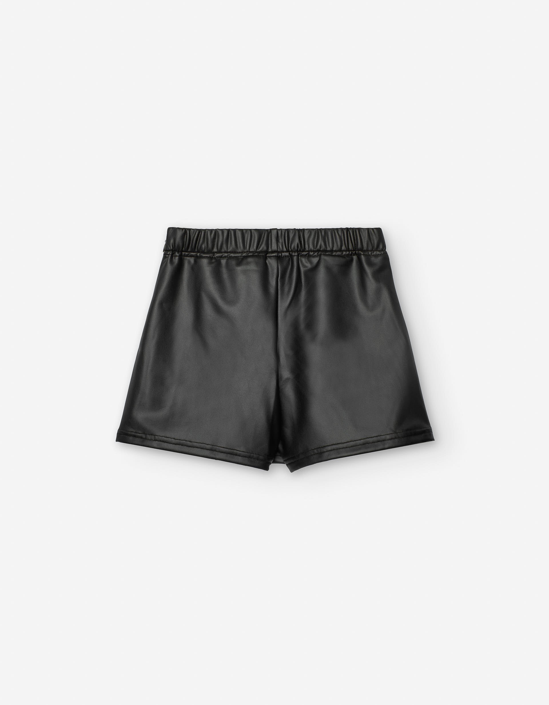 Synthetic leather pleated skort for girls, black