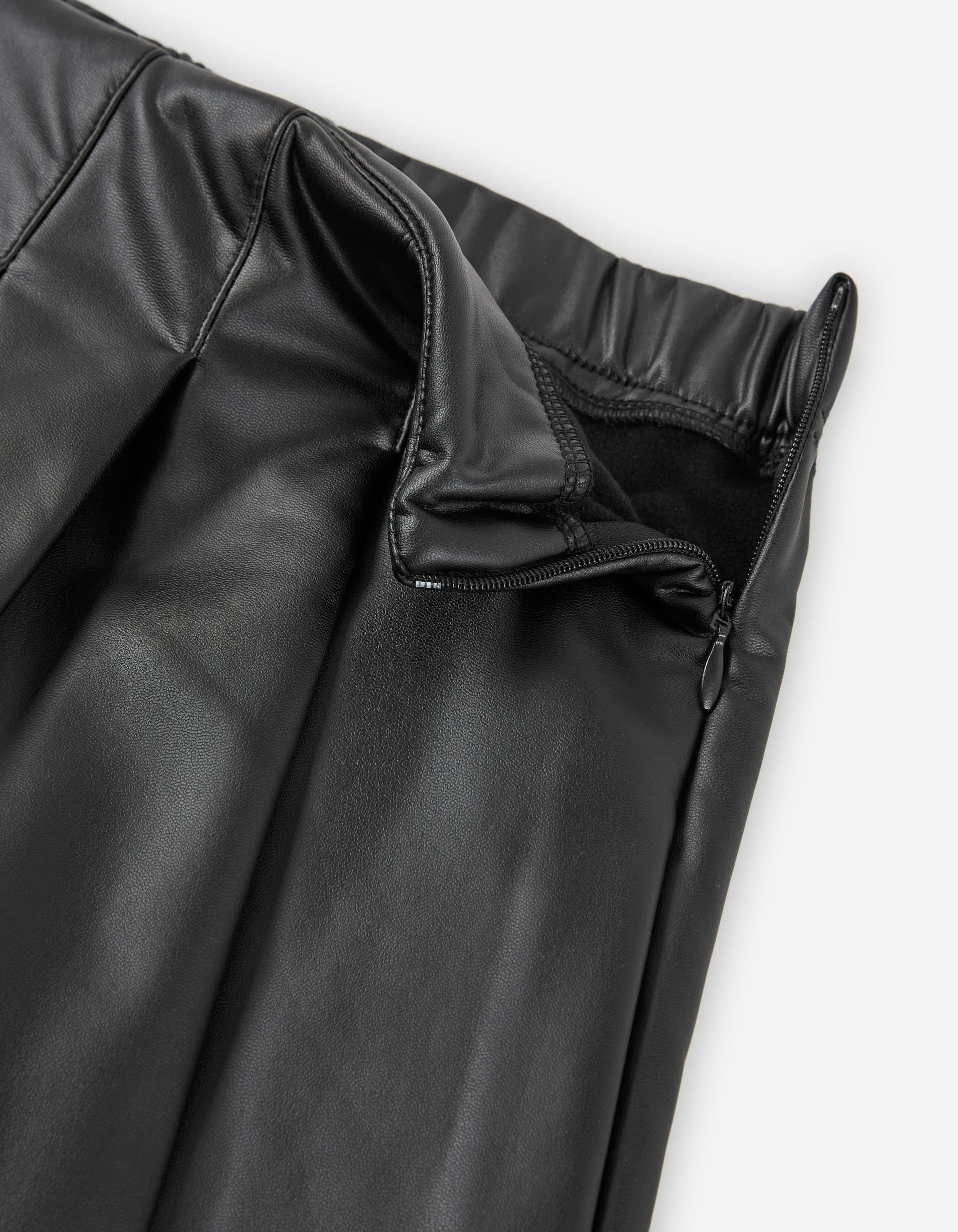 Synthetic leather pleated skort for girls, black