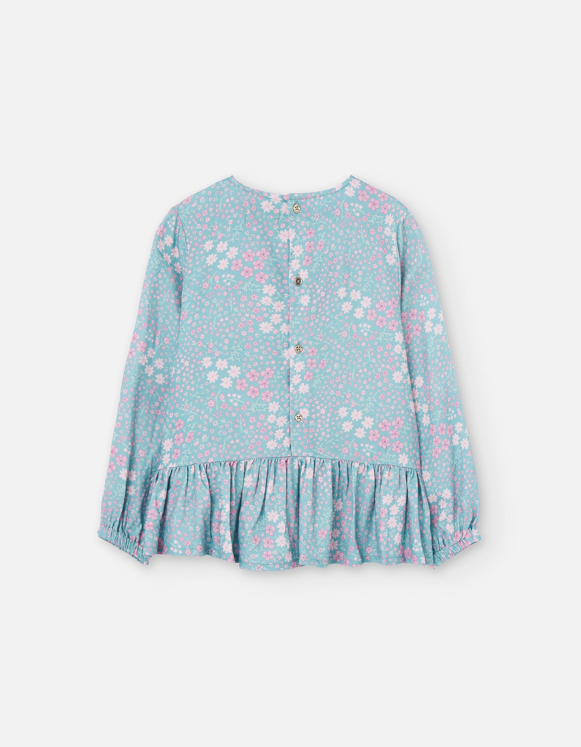 Long sleeve T-shirt with floral pattern for girls, blue/pink
