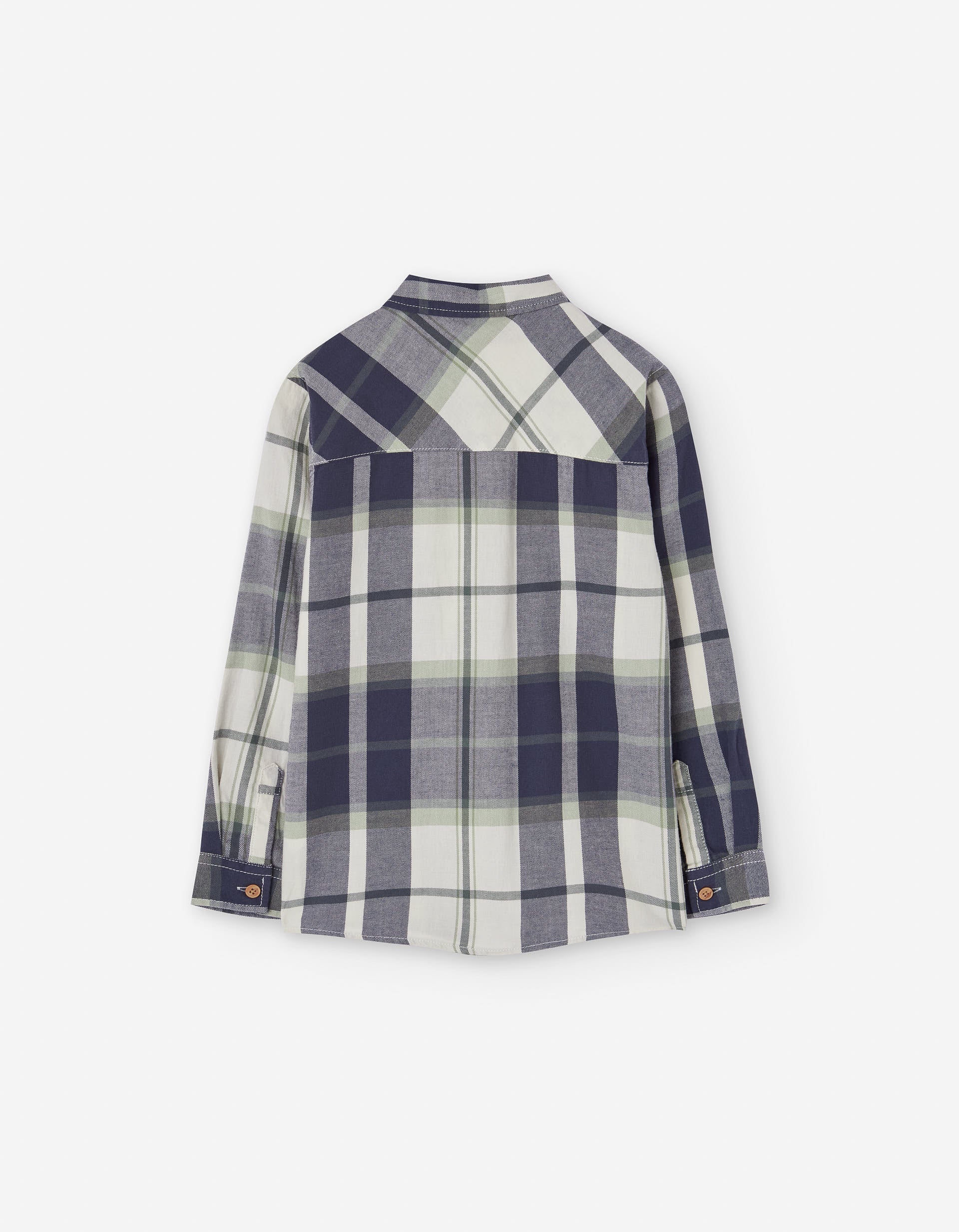 Long sleeve twill shirt with check pattern for boys, white/blue/green