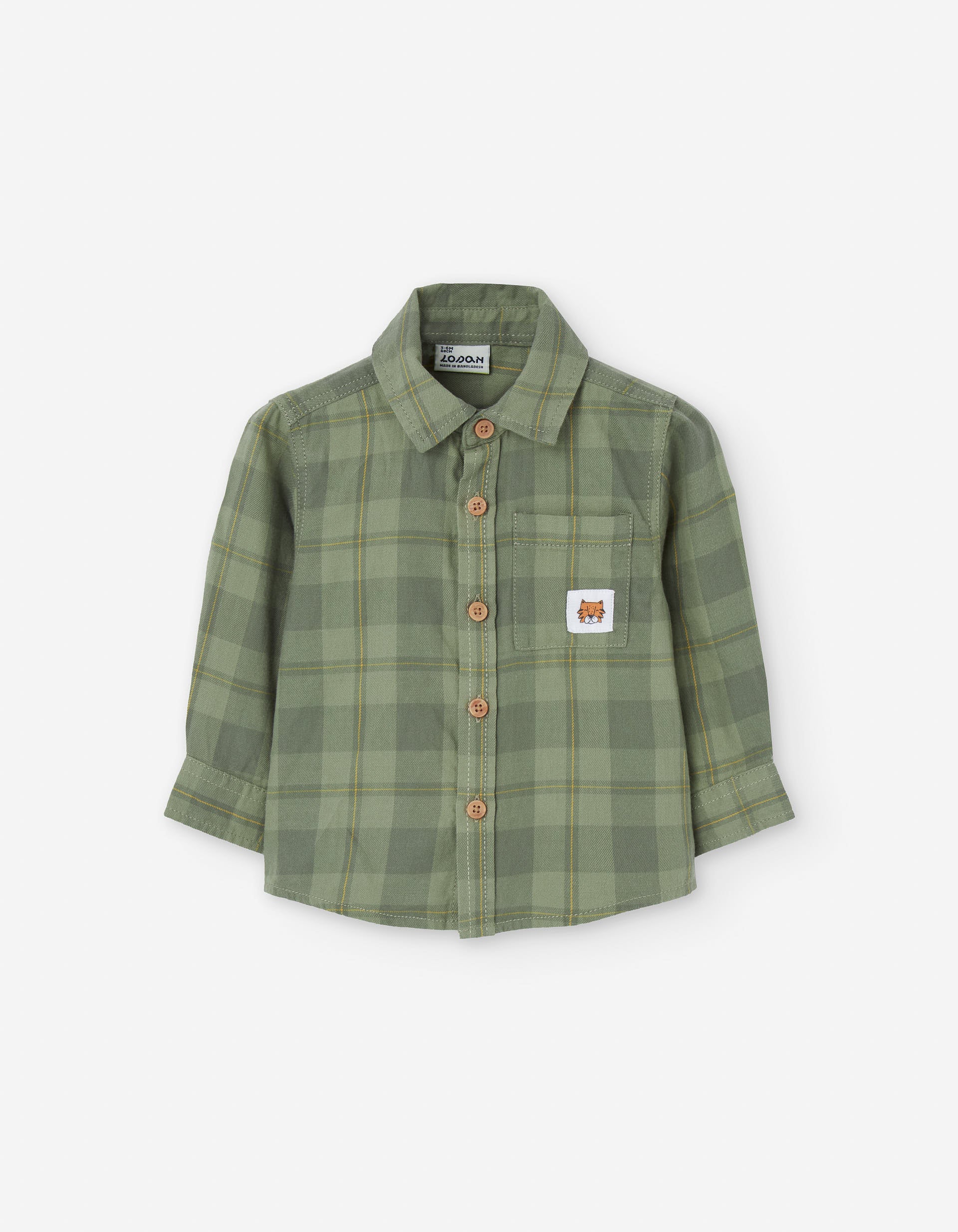 Long sleeve cotton checked shirt for baby boys, green
