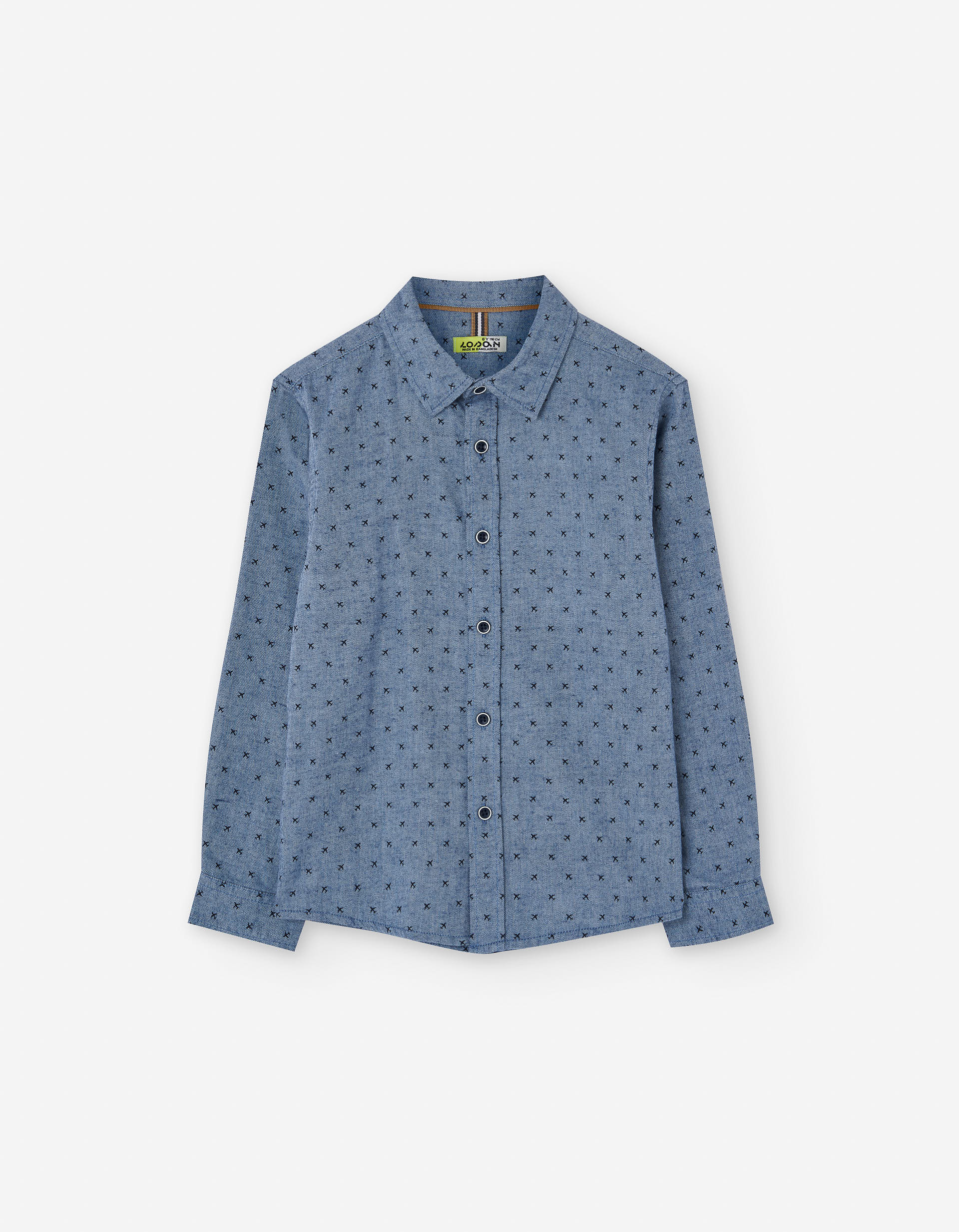 Long sleeve twill shirt with airplane motif for boys, blue