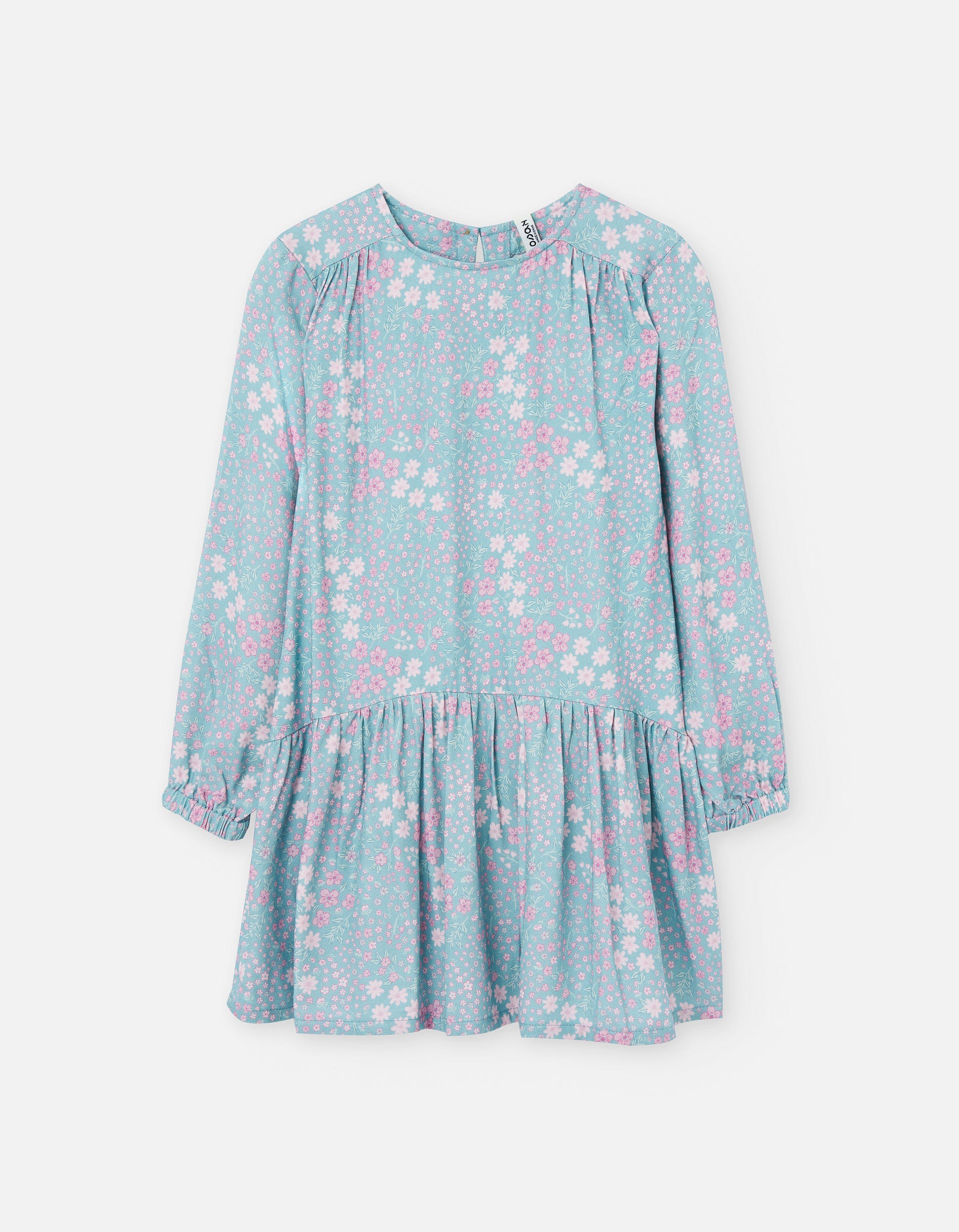 Vestido de manga comprida com padrão floral para menina, azul/rosa