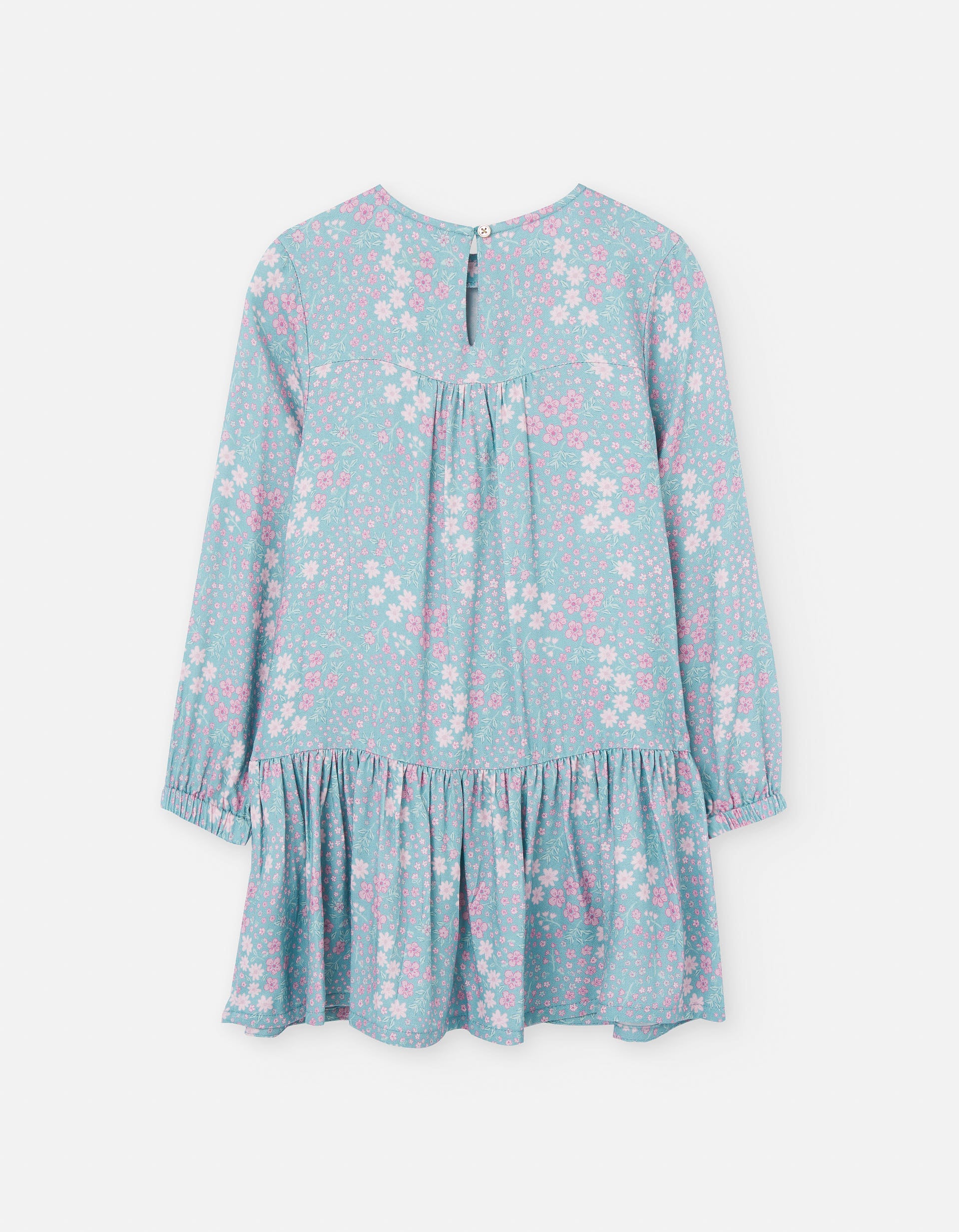 Vestido de manga comprida com padrão floral para menina, azul/rosa