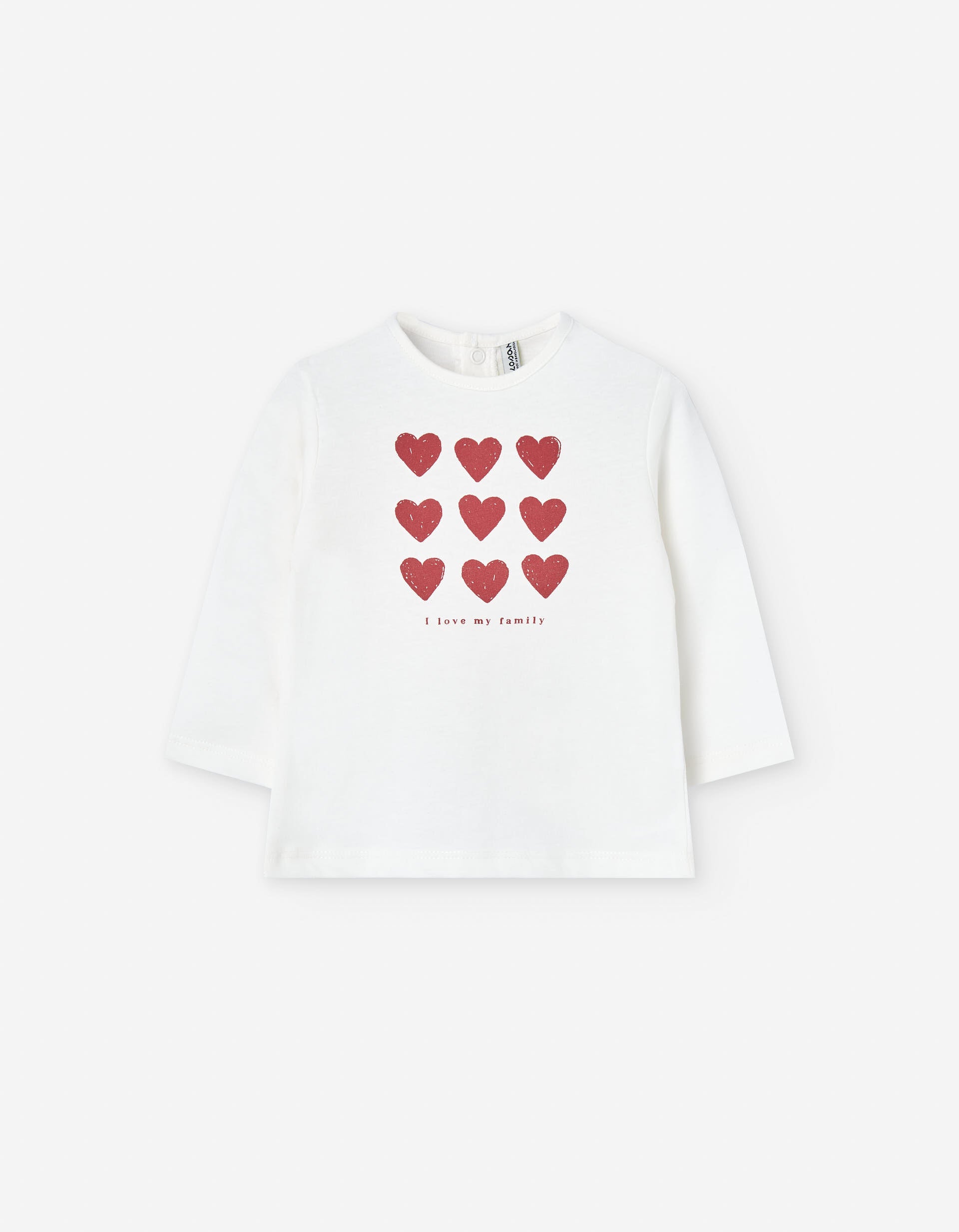 Long sleeve cotton T-shirt with heart print for baby girls, white