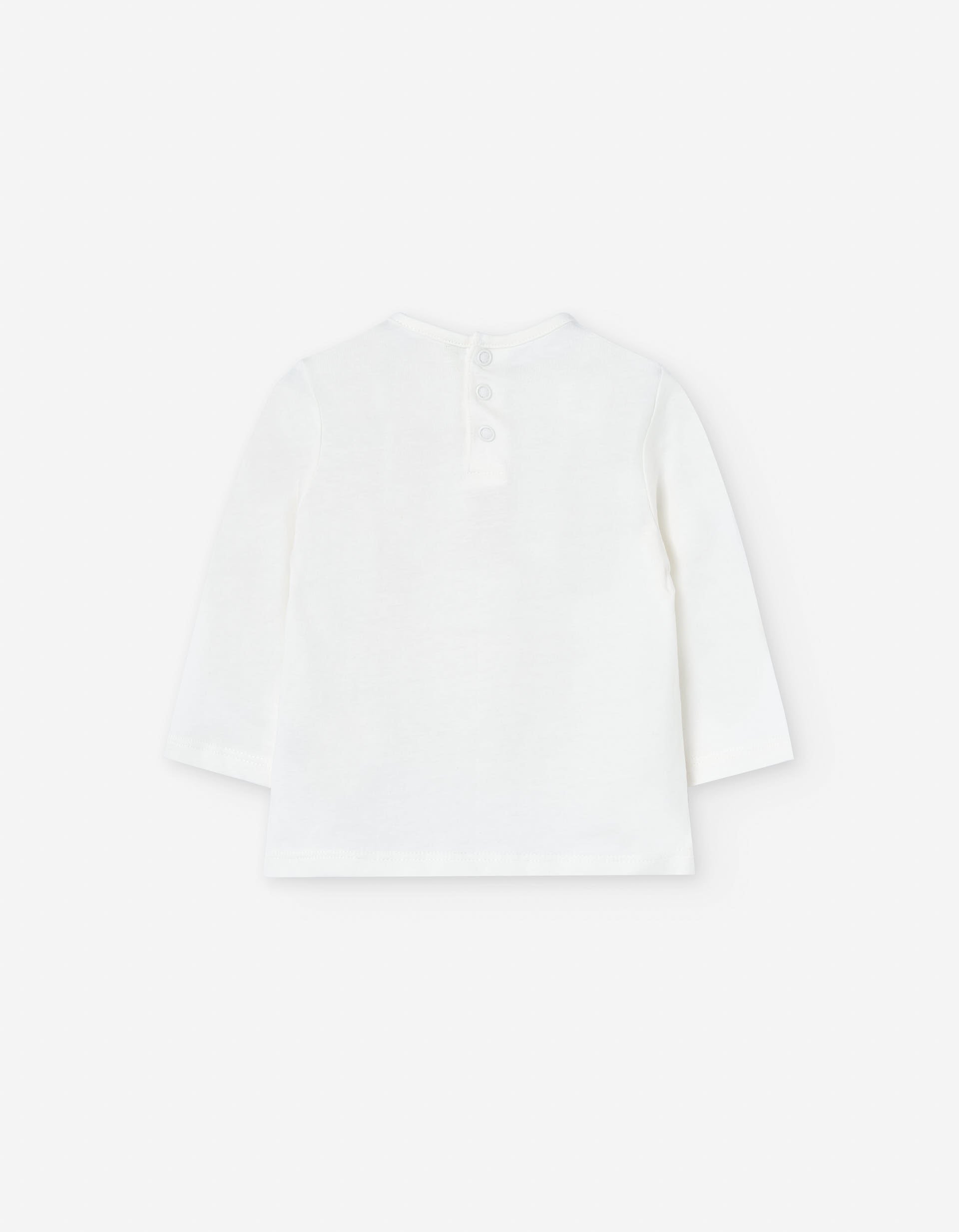 Long sleeve cotton T-shirt with heart print for baby girls, white