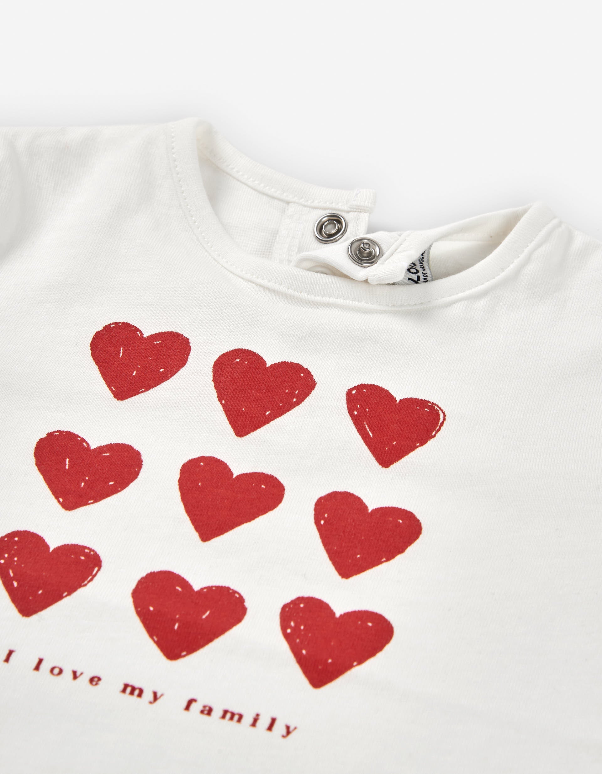 Long sleeve cotton T-shirt with heart print for baby girls, white