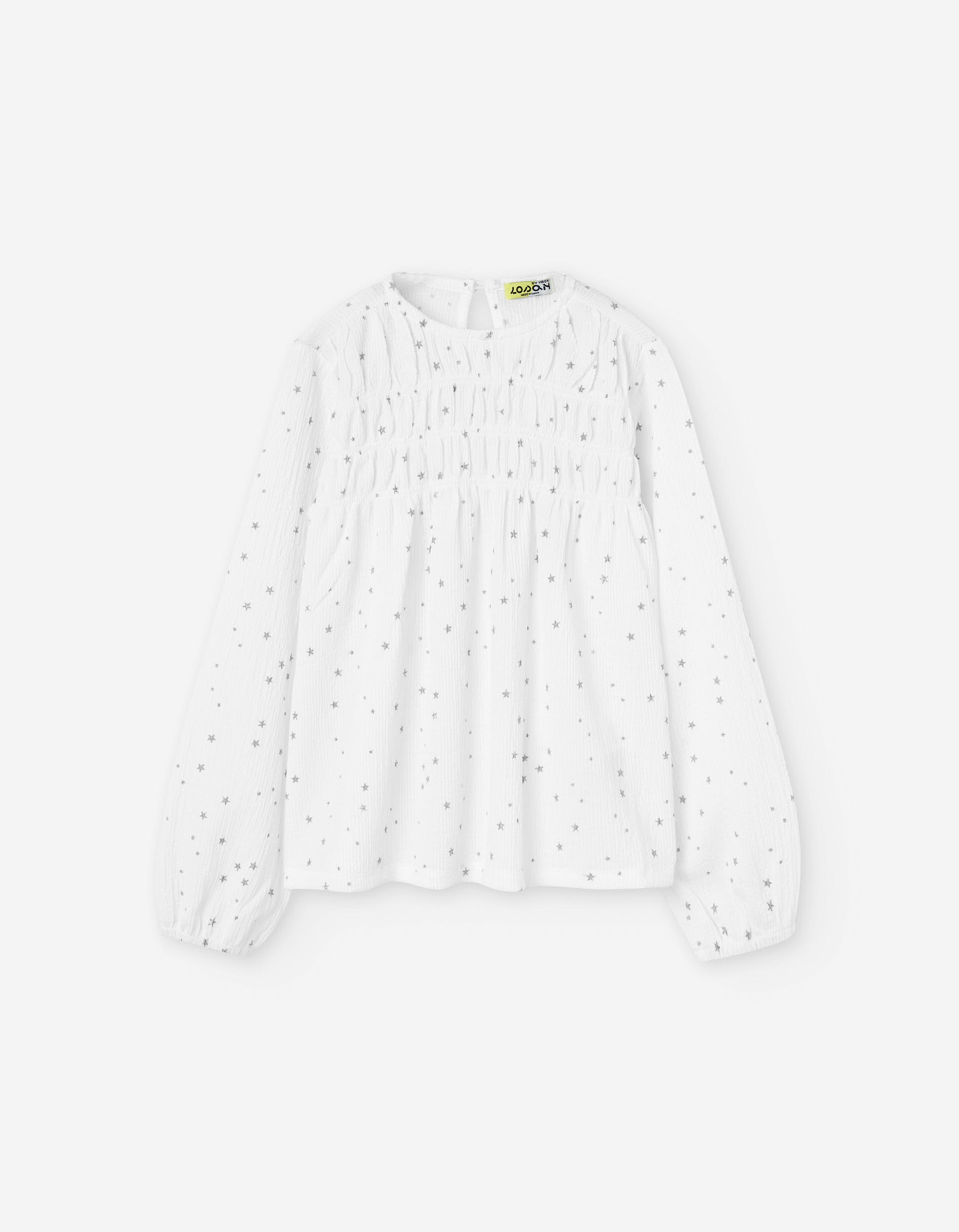 Long sleeve T-shirt with glitter star print for girls, white