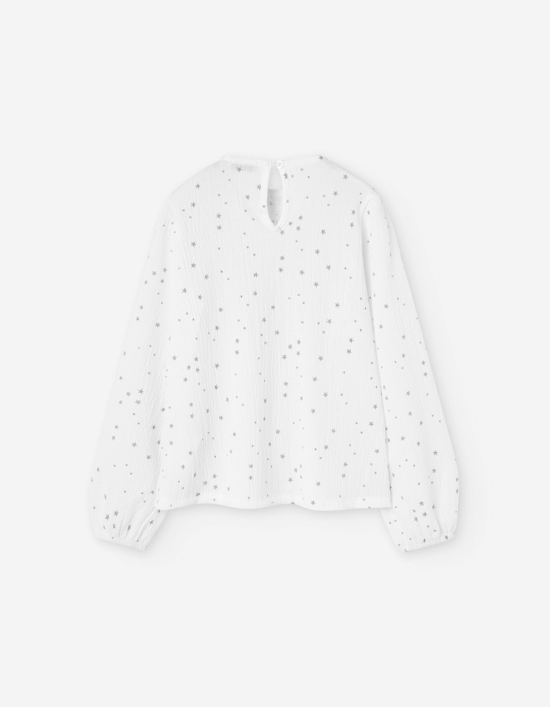 Long sleeve T-shirt with glitter star print for girls, white