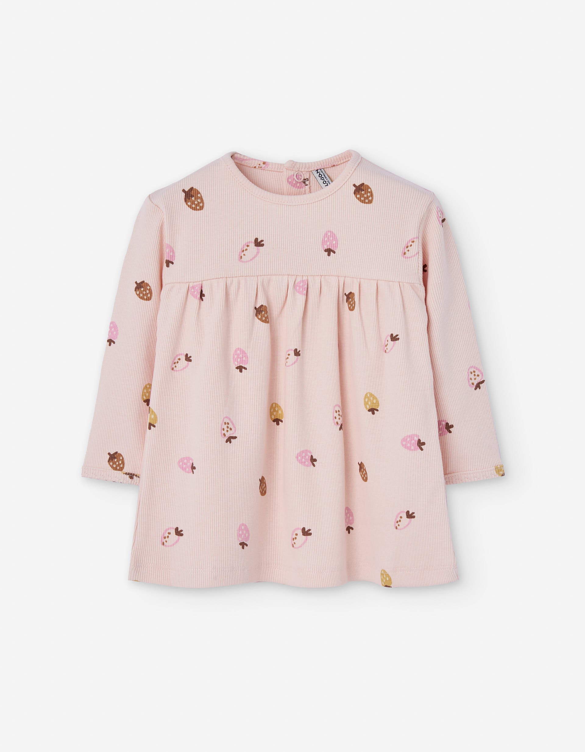 Ribbed dress with strawberry motif for baby girls, light pink