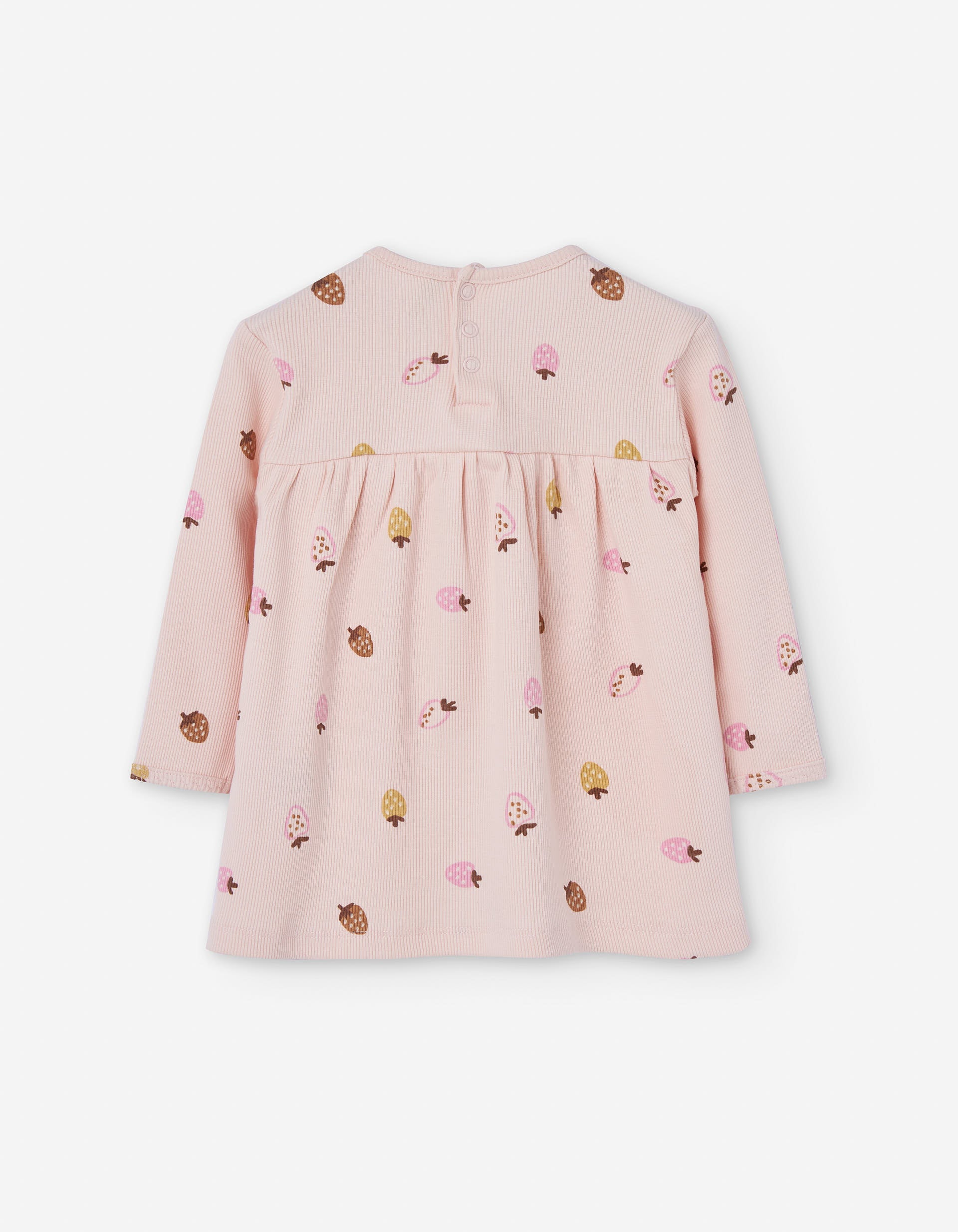 Ribbed dress with strawberry motif for baby girls, light pink
