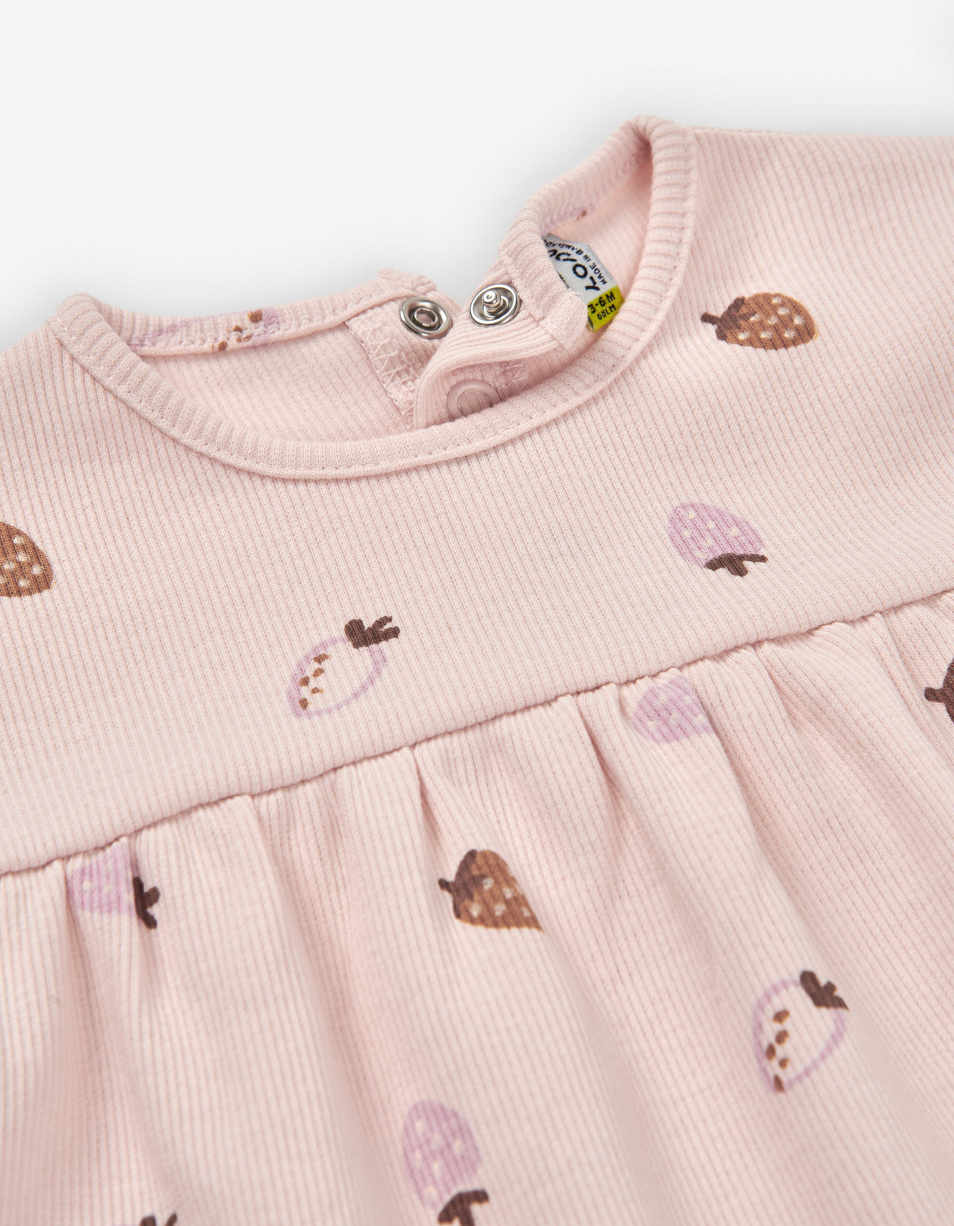 Ribbed dress with strawberry motif for baby girls, light pink