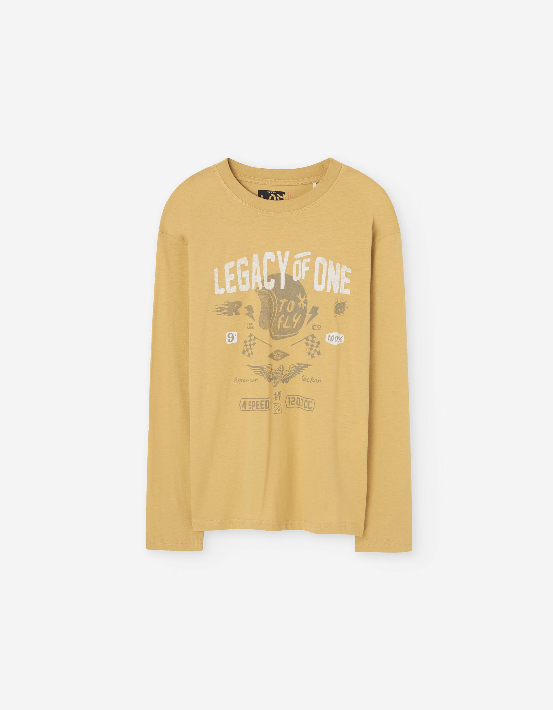 Long sleeve cotton T-shirt with Legacy print for boys, yellow