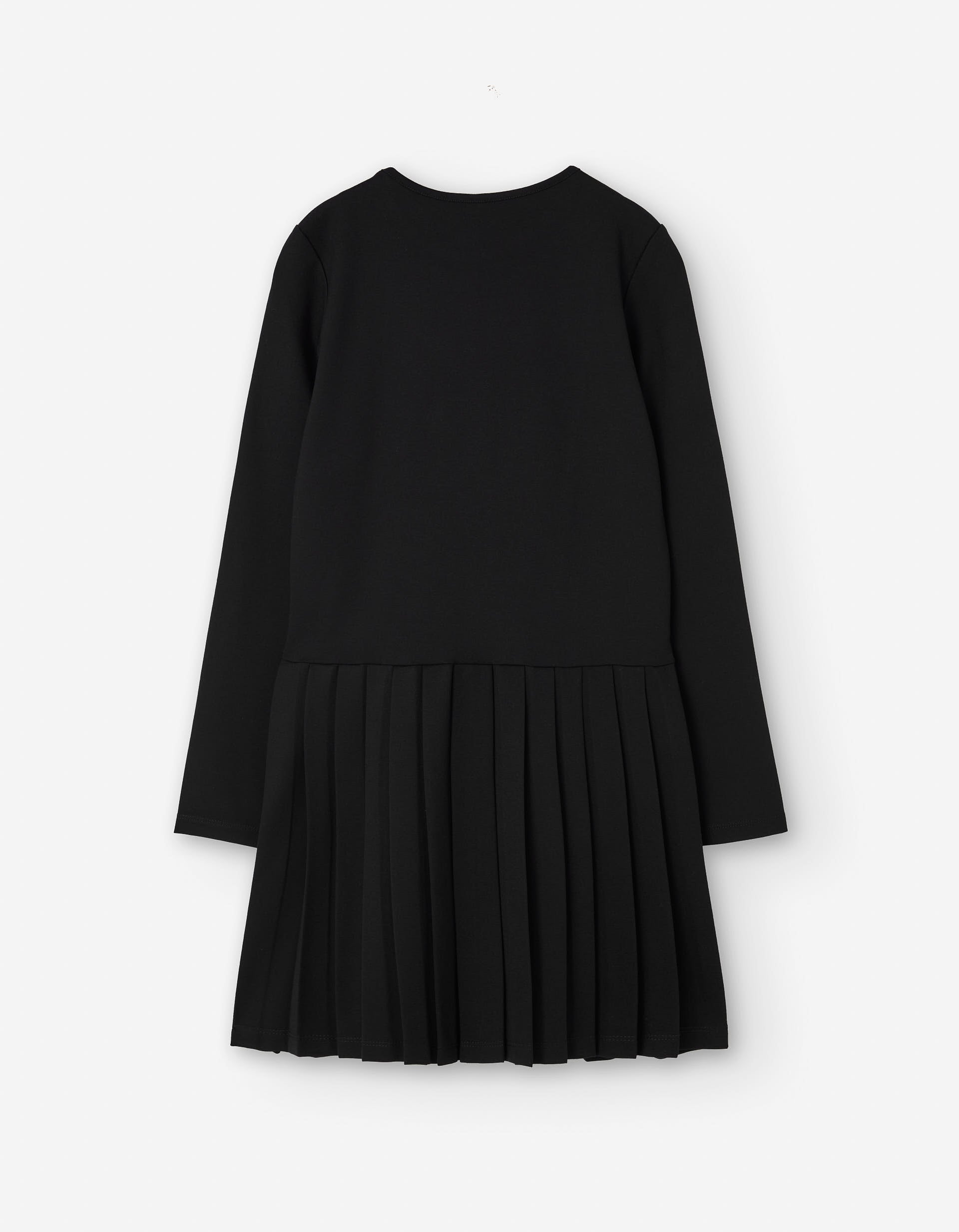 Vestido de malha interlock de manga comprida com pregas para menina, preto