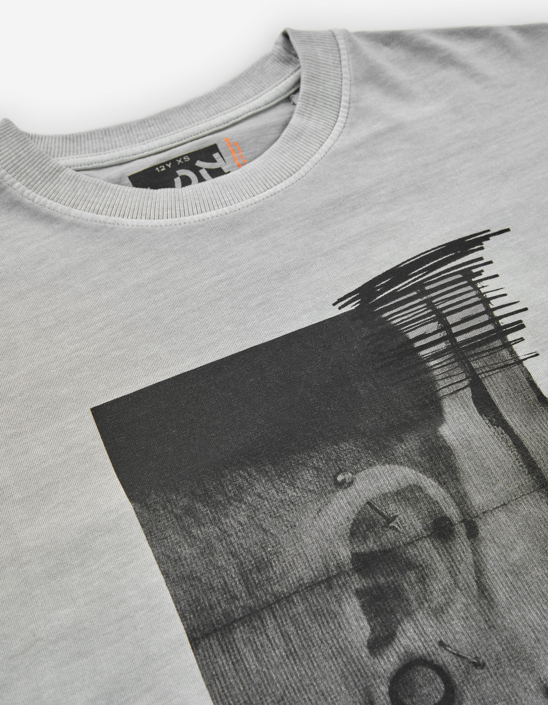 Long sleeve cotton T-shirt with Rebel print for boys, light grey