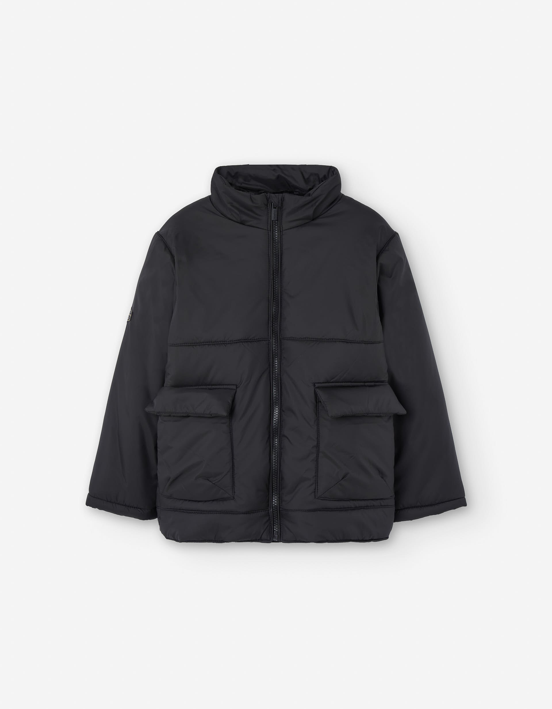 Padded jacket with fleece lining and front pockets for boys, dark grey