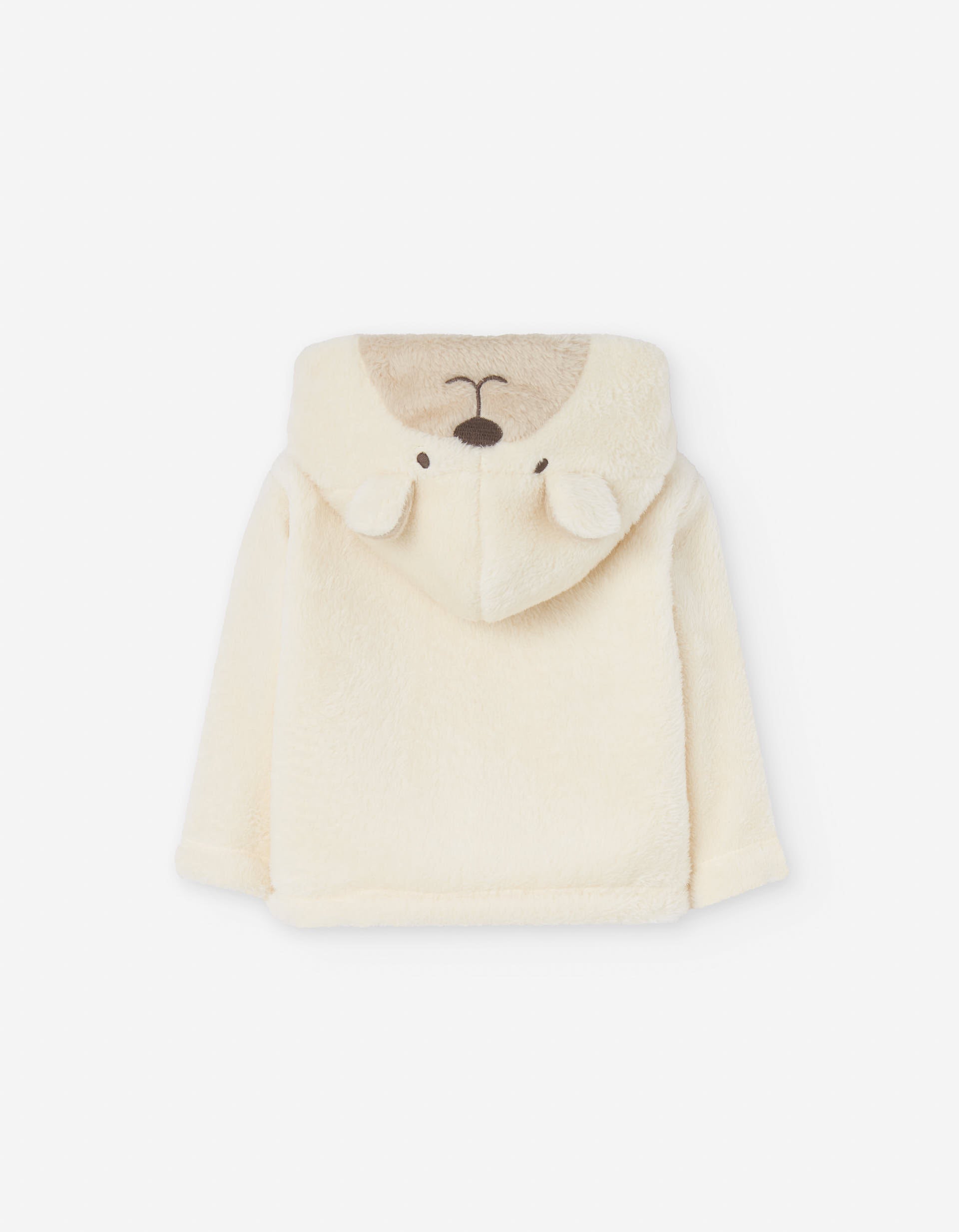 Plush hooded jacket with bear embroidery for newborn girls, beige