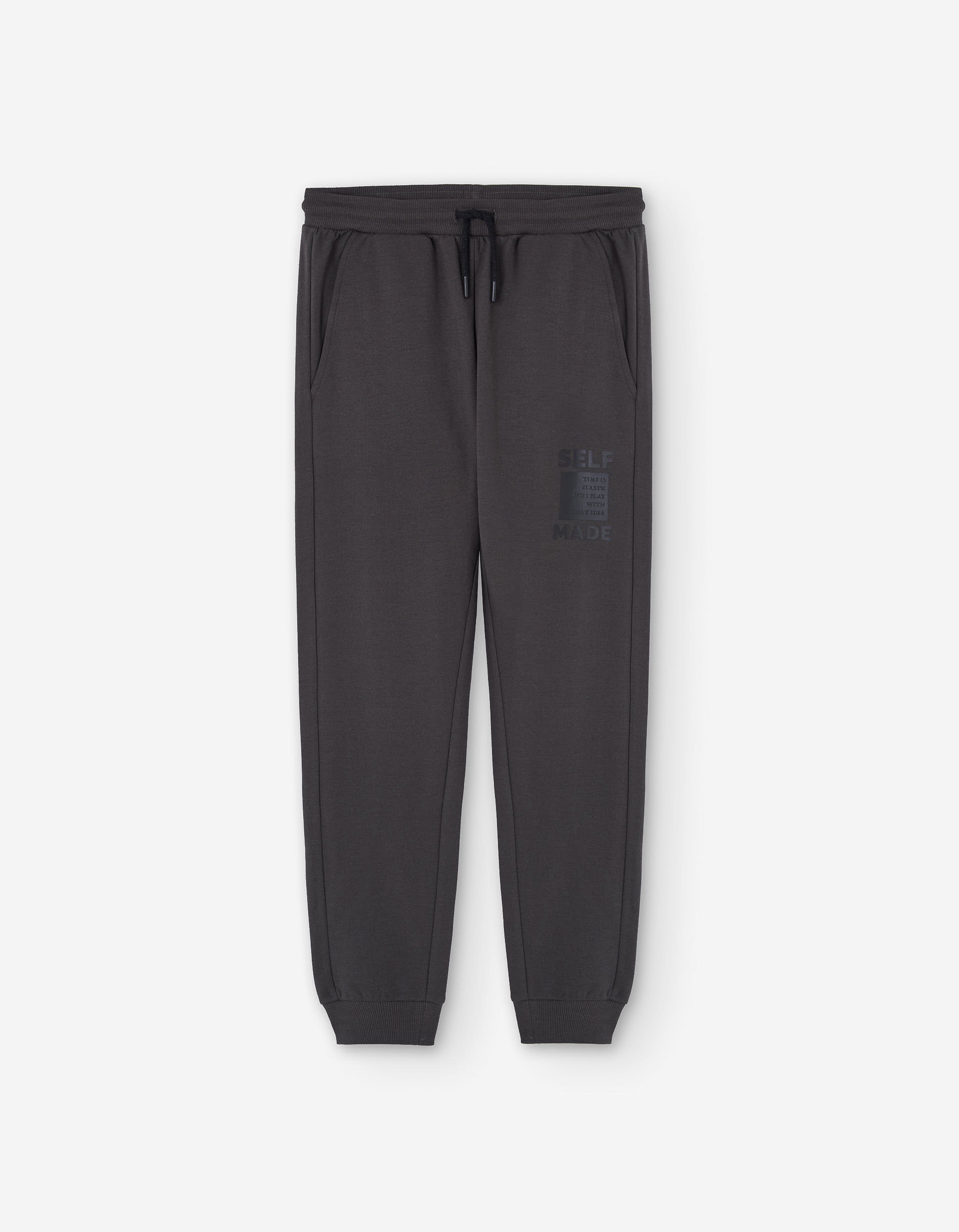Brushed slim fit joggers with Self Made print for boys, dark grey