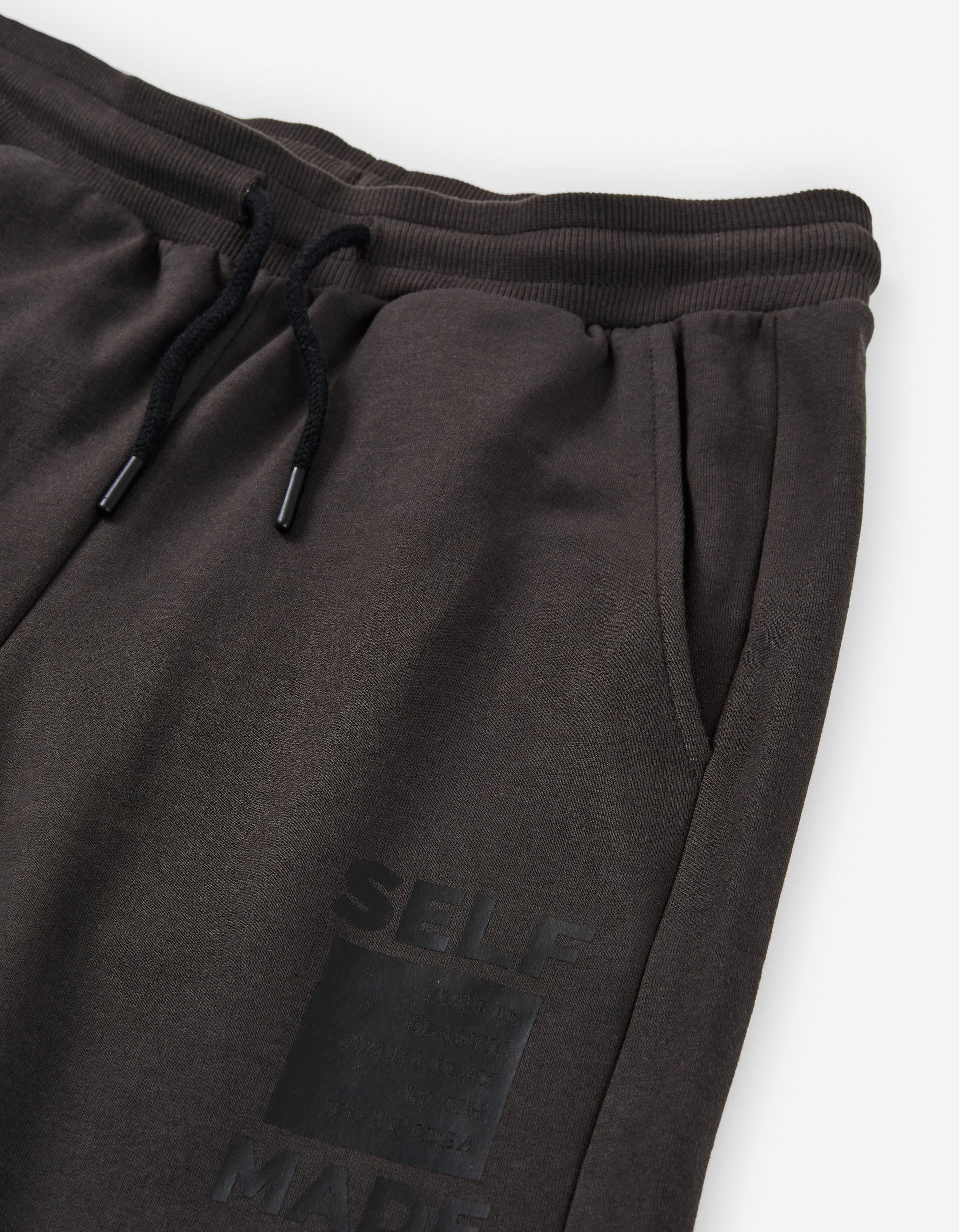 Brushed slim fit joggers with Self Made print for boys, dark grey