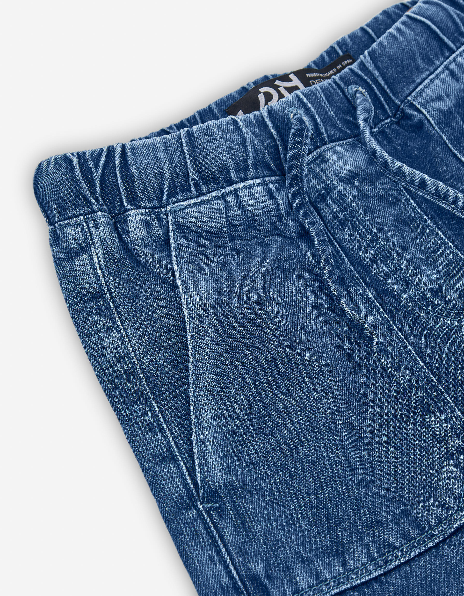 Wide leg jeans with drawstring and cargo pockets for girls, blue