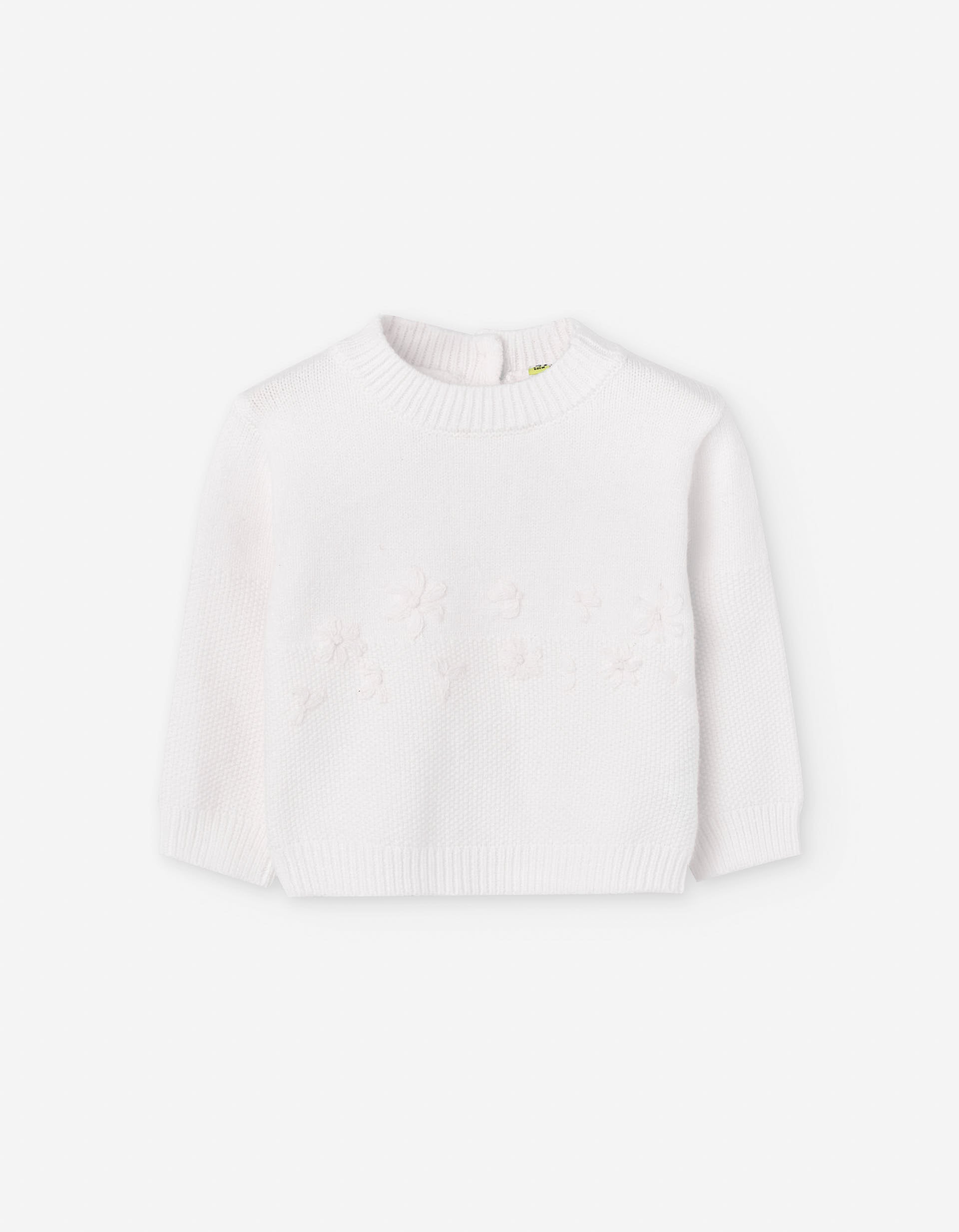 Knitted jumper with embroidered flowers for baby girls, white
